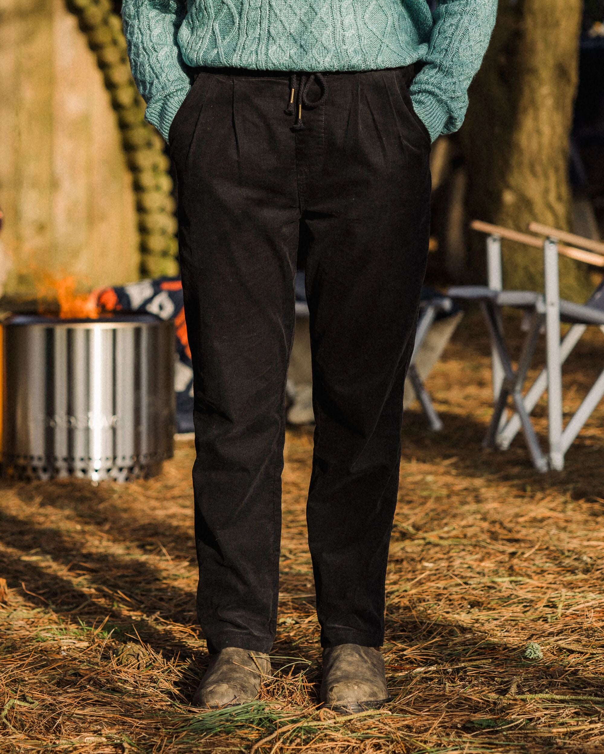 Compass Recycled Corduroy Trouser - Black - Lifestyle