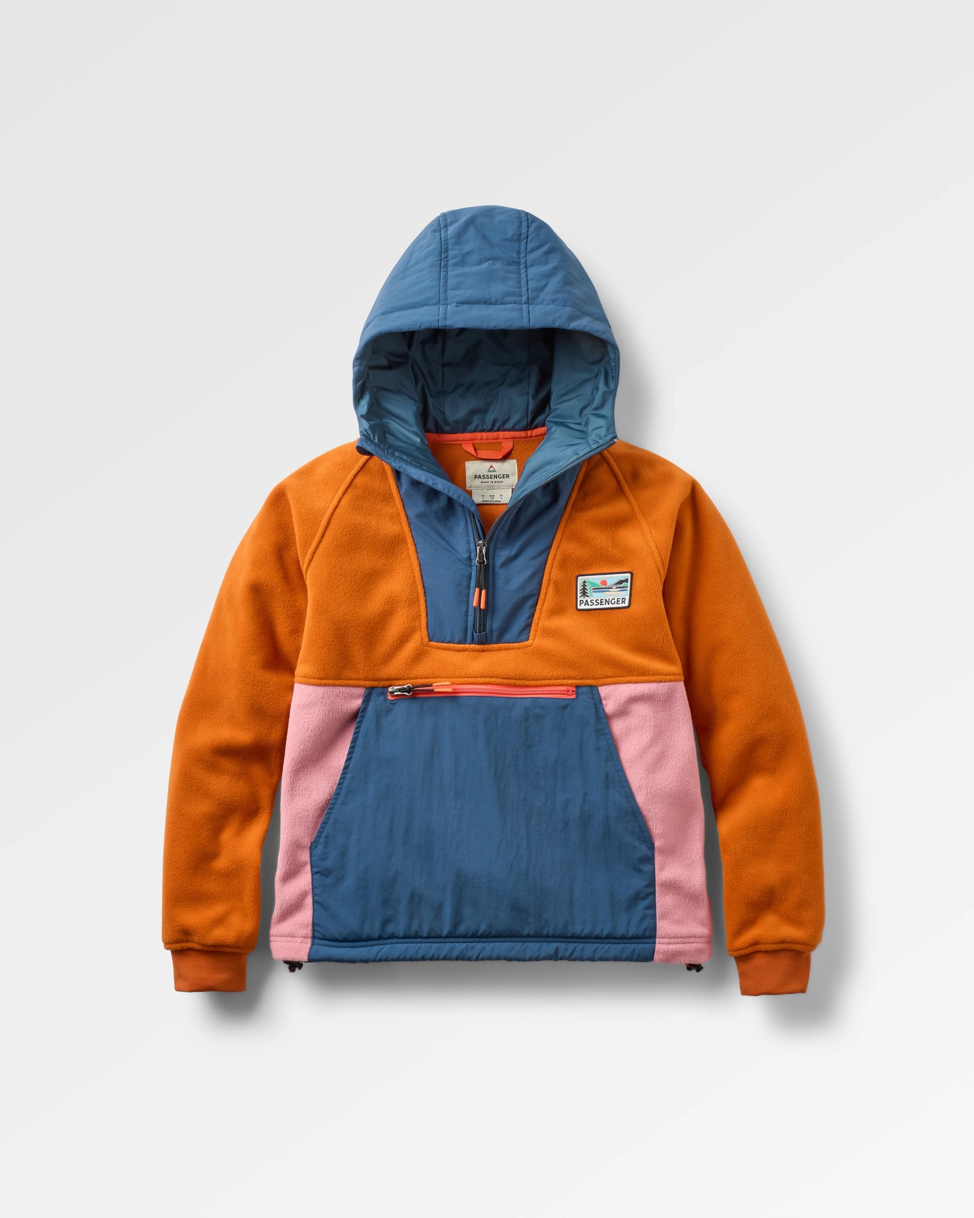 Alexander Recycled Hooded Polar Fleece - Dark Denim/Sunset Orange - Flatlay