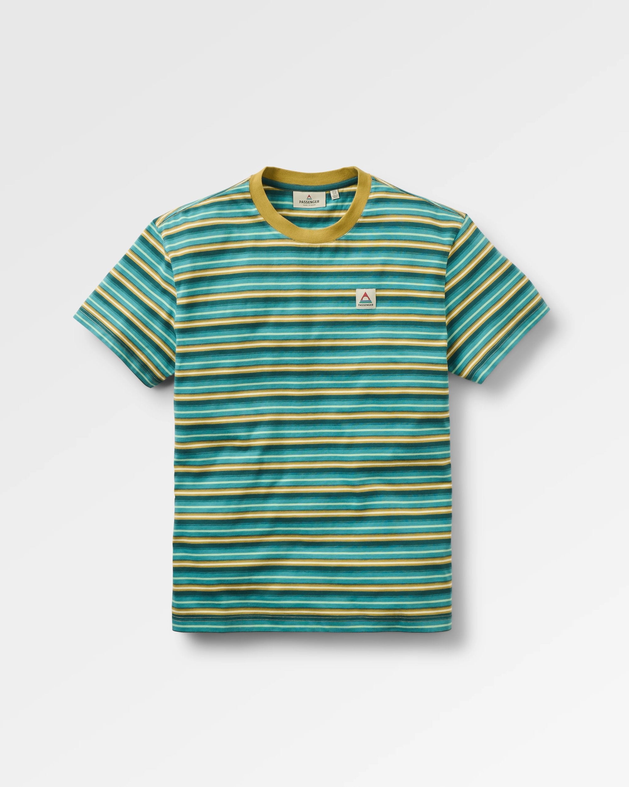Retro Recycled Cotton Relaxed Fit T-Shirt - Ocean Teal Multi Stripe - Flatlay