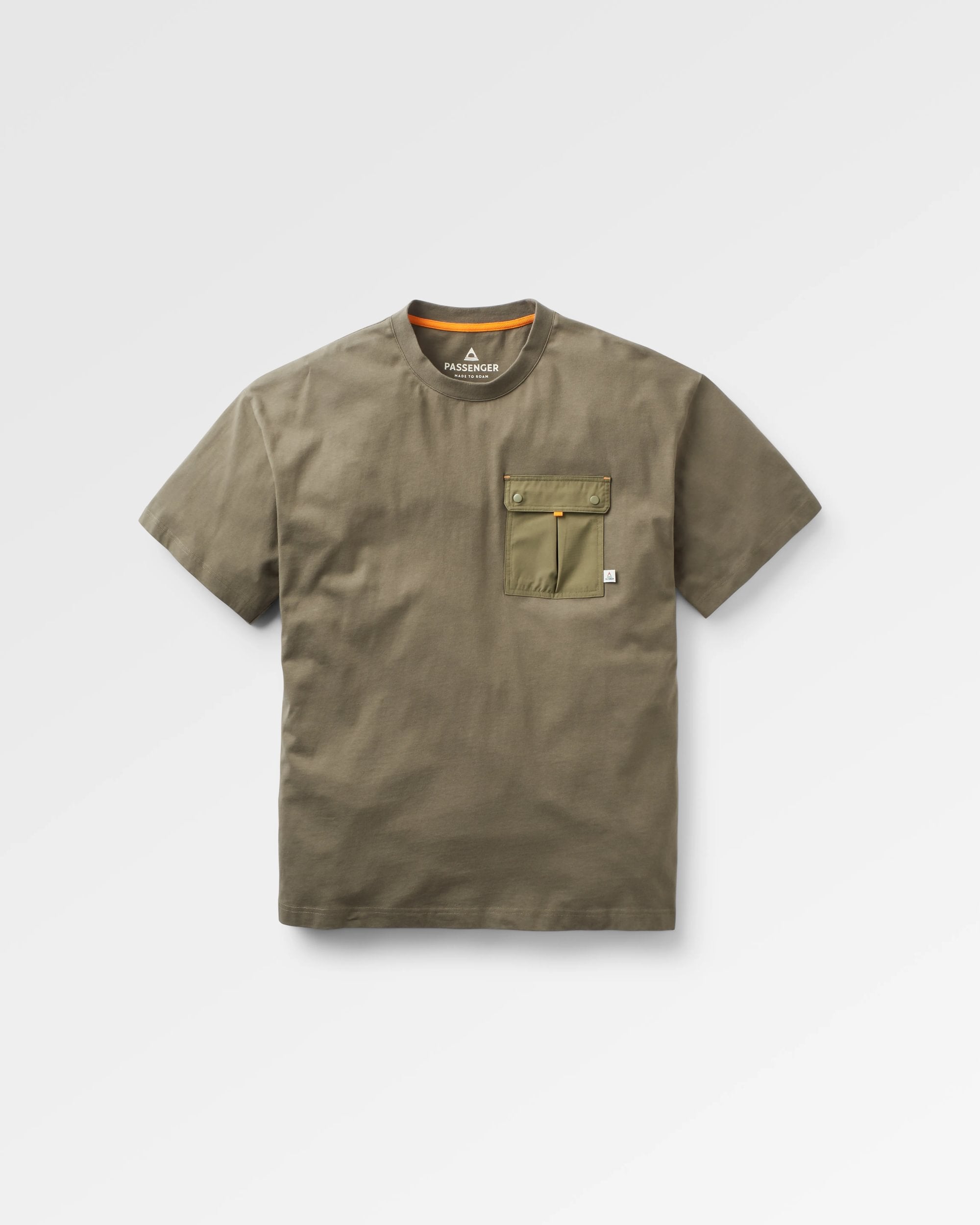 Travel Pocket Relaxed Fit T-Shirt - Dusty Olive - Flatlay
