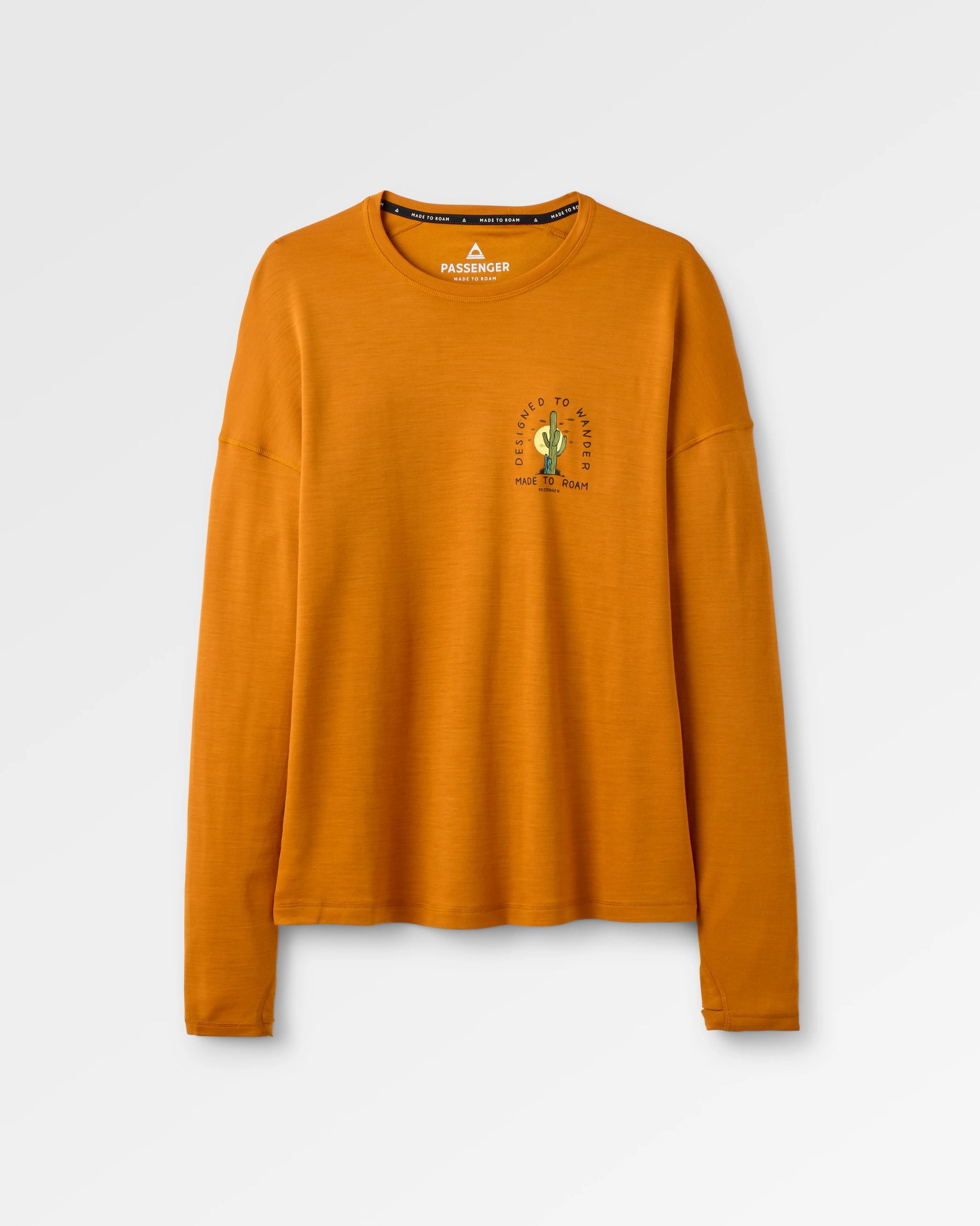 Camp Wild Lightweight Merino LS T-Shirt - Retro Orange - Flatlay