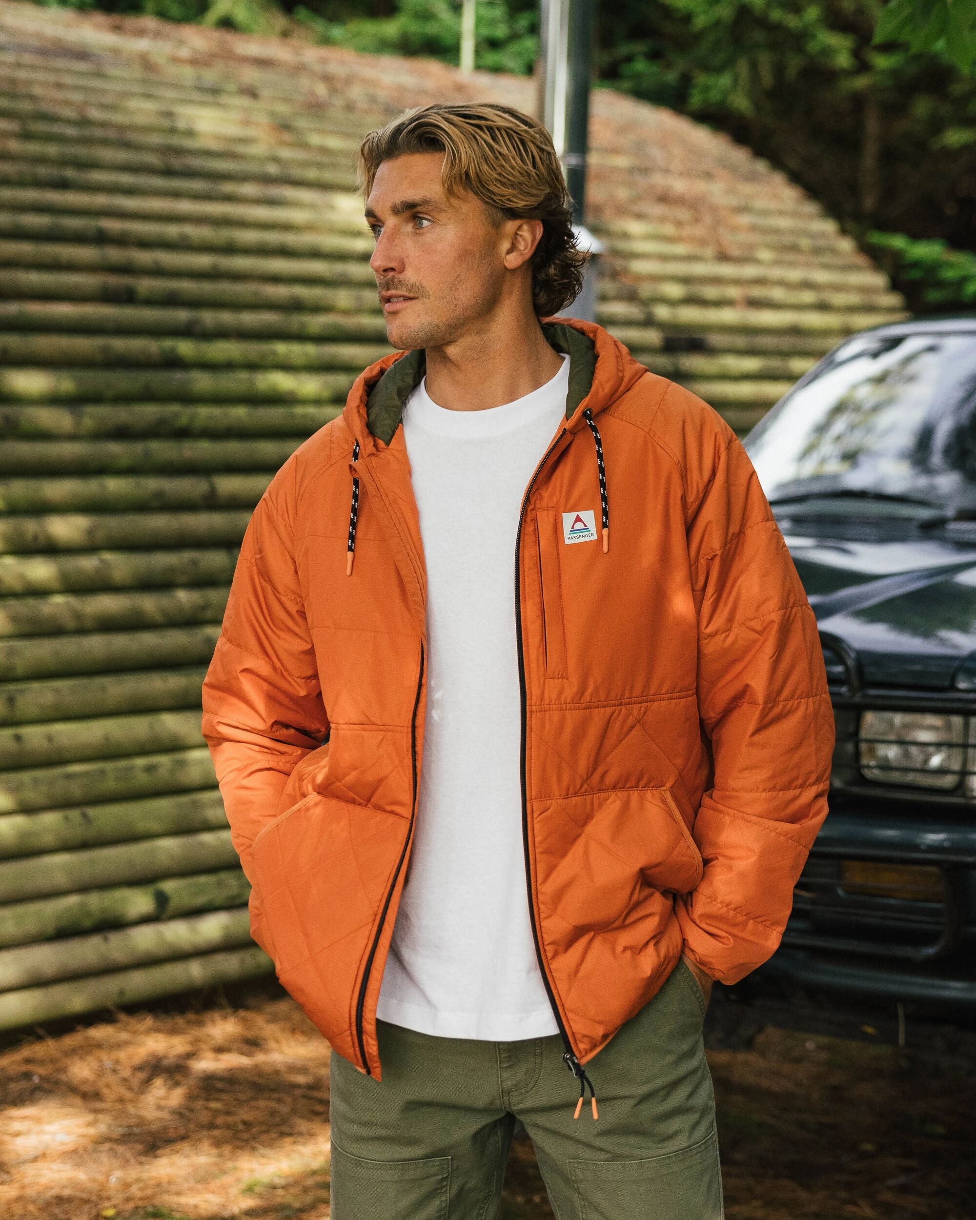 American Vintage Manteau À Capuche En Laine Mélangée Orange