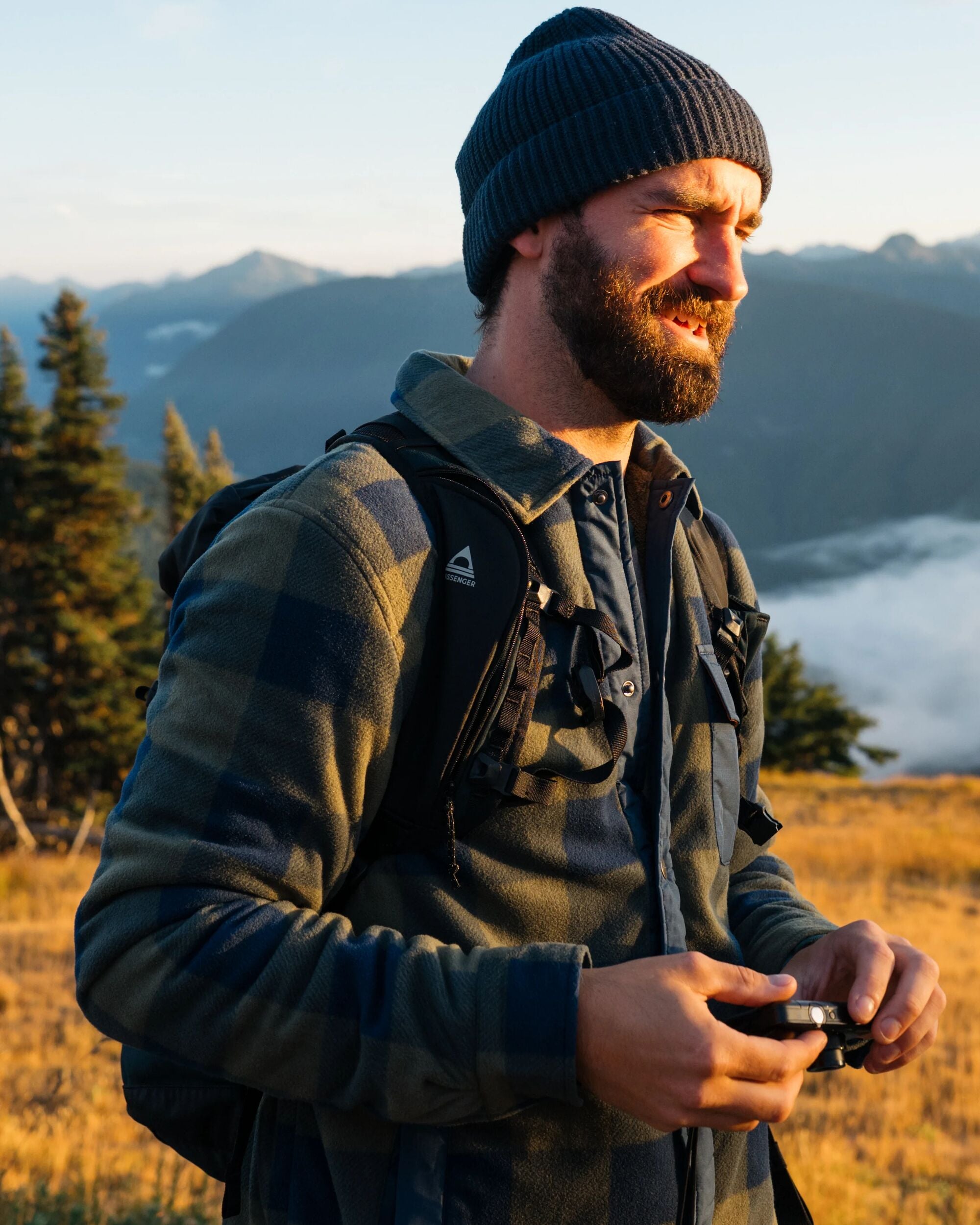 Firelight Sherpa Lined Overshirt - Dusty Olive/Dark Denim Check - Lifestyle