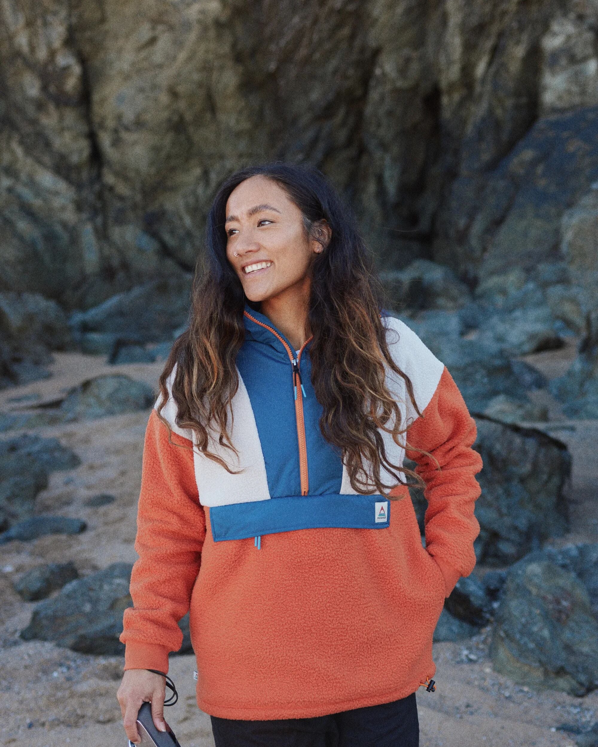 Maren 1/2 Zip Recycled Sherpa Fleece - Burnt Orange - Lifestyle