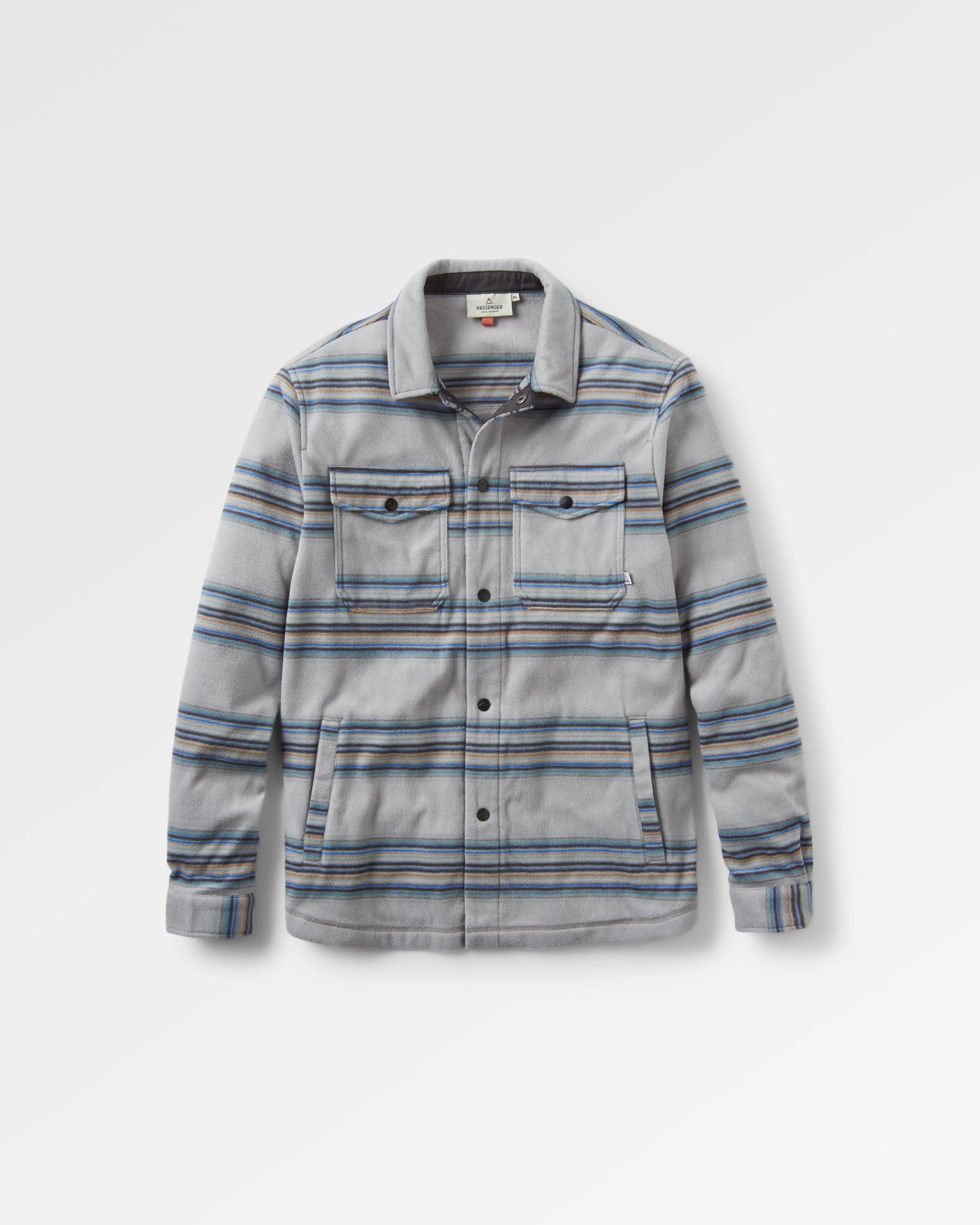 Maple Recycled Polar Fleece Shirt - Steel Grey Stripe - Flatlay