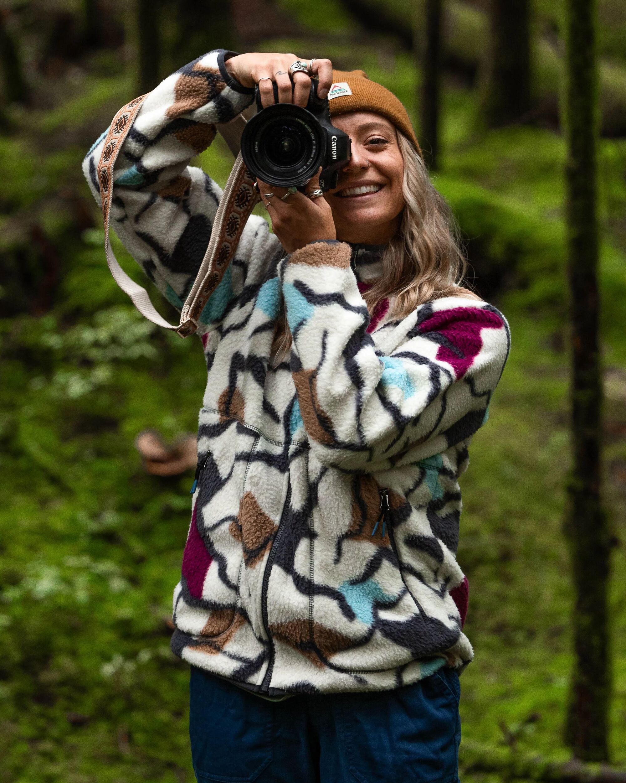 Fairbanks Full Zip Recycled Sherpa Fleece - Abstract Trails Off White - IGC