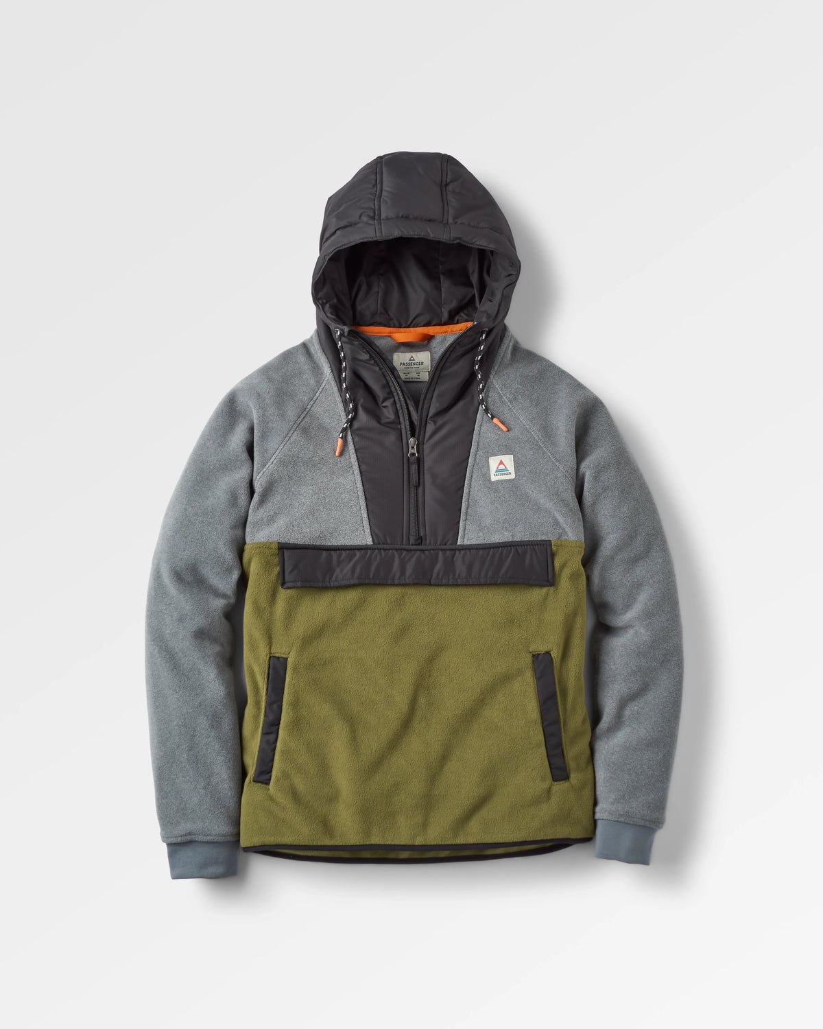 Woodland Hooded 1/2 Zip Polar Fleece - Grey Marl/Khaki - Flatlay