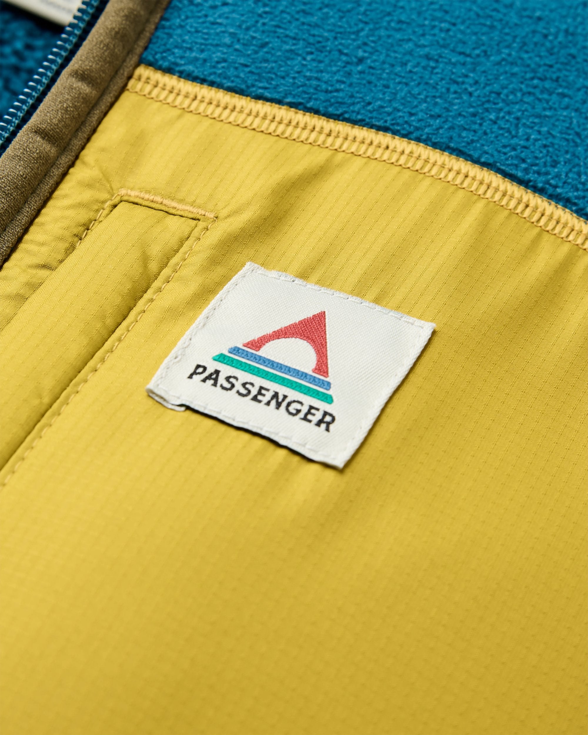 Loch Hooded Recycled Polar Fleece - Tidal Blue/Dark Olive  - Flatlay