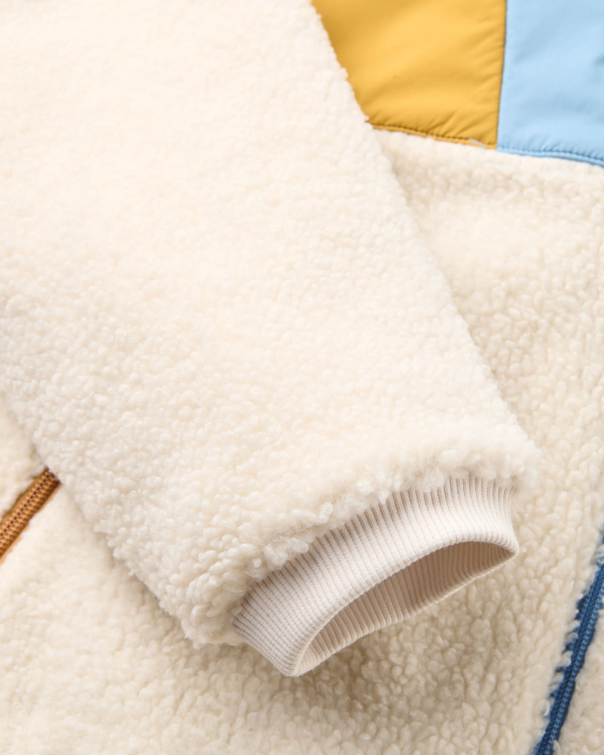 Joy Full Zip Lined Hooded Sherpa Fleece - White Sand - Flatlay