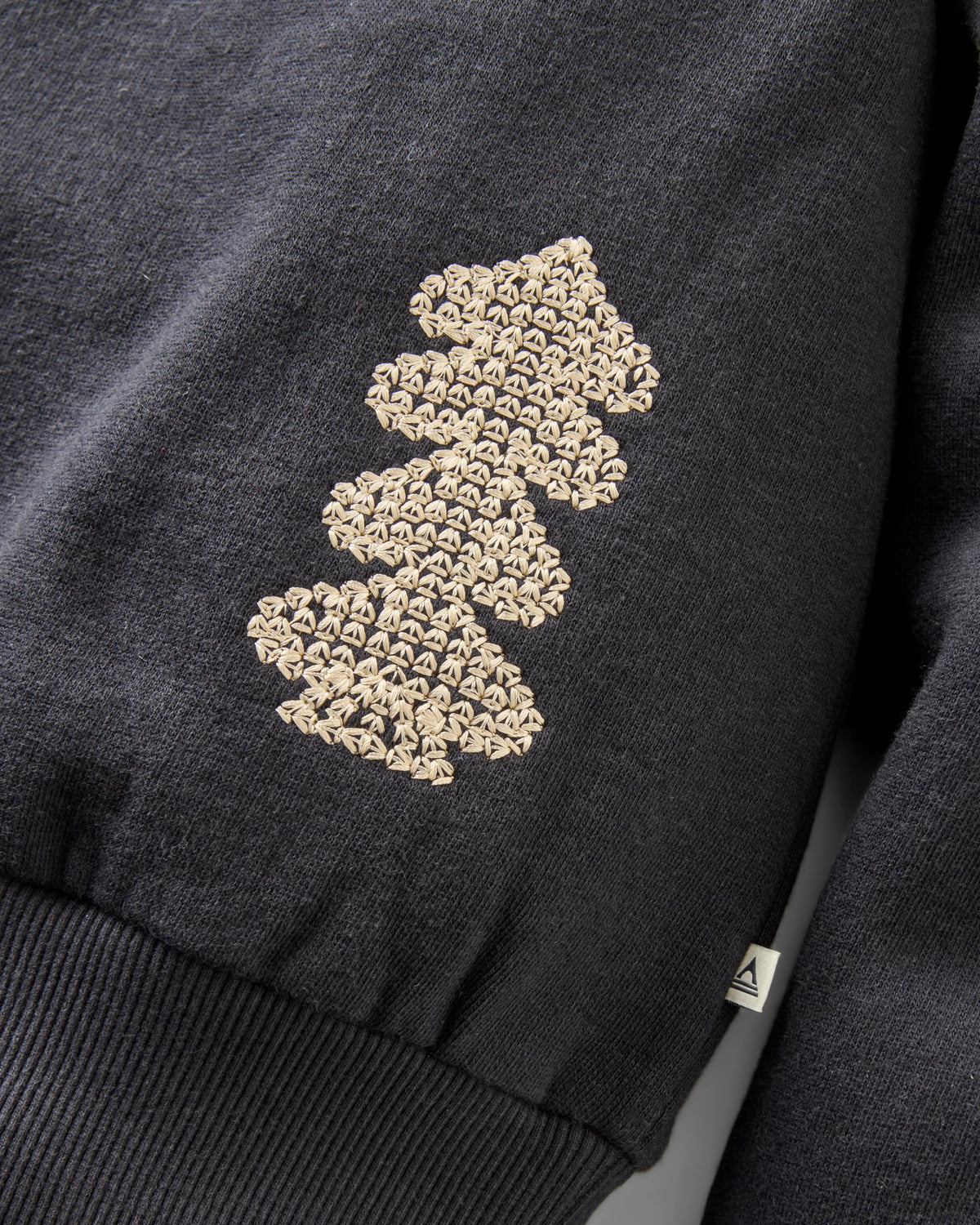 Slower Rhythms Embroidered Women's Organic Cotton Sweatshirt - Faded Black - Flatlay