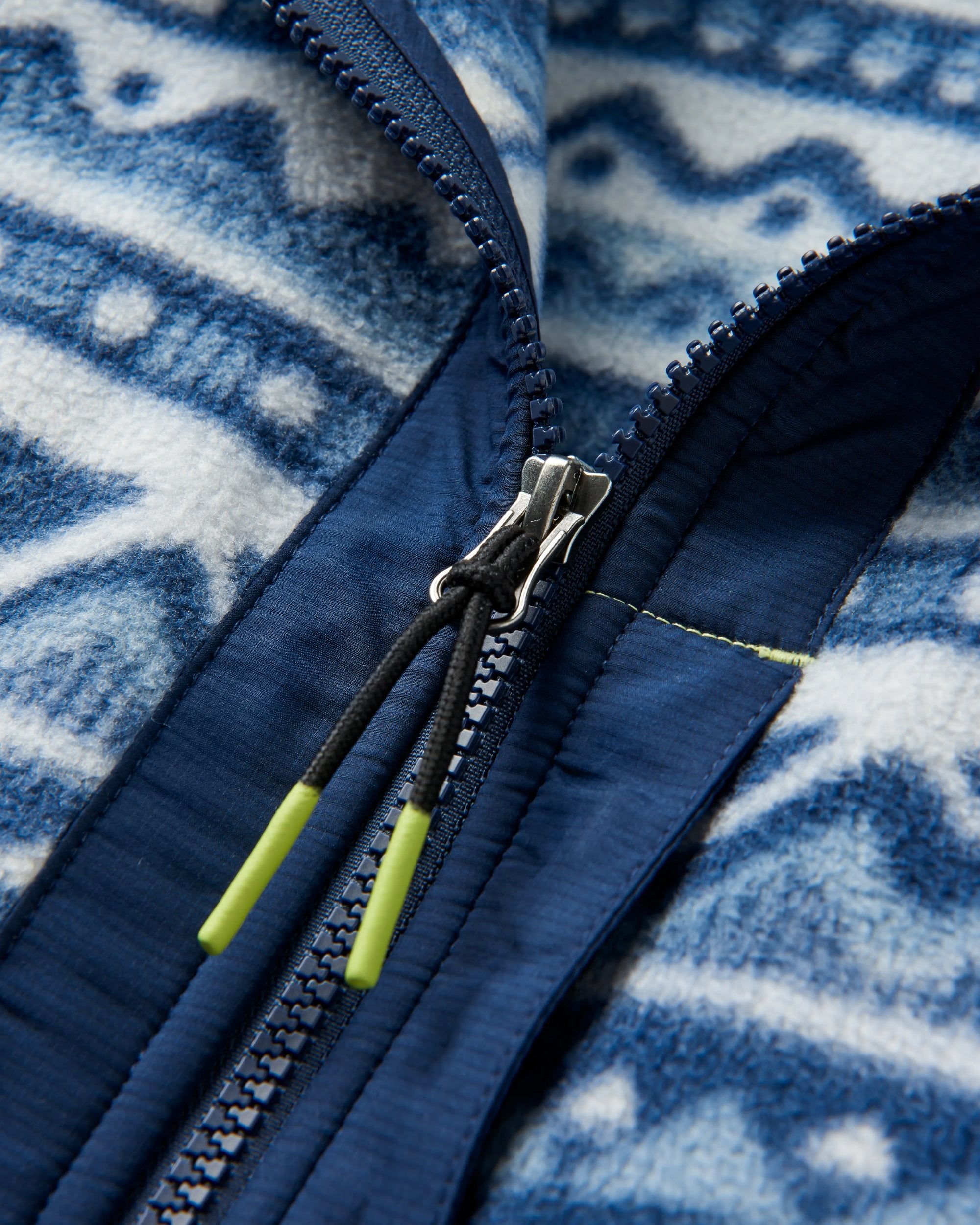 Ebb Recycled Polar Fleece - Mountain Geo Grey Blue - Flatlay