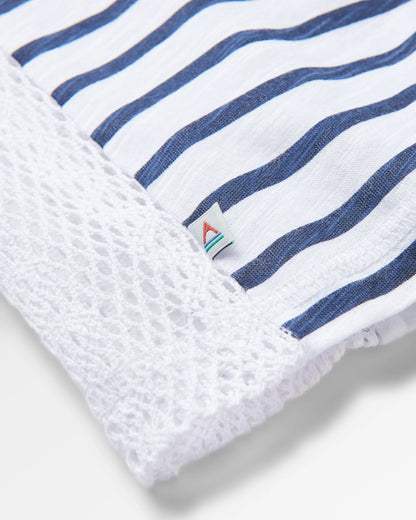 Magnolia Recycled Cotton Crochet Trim T-Shirt - Navy Stripe