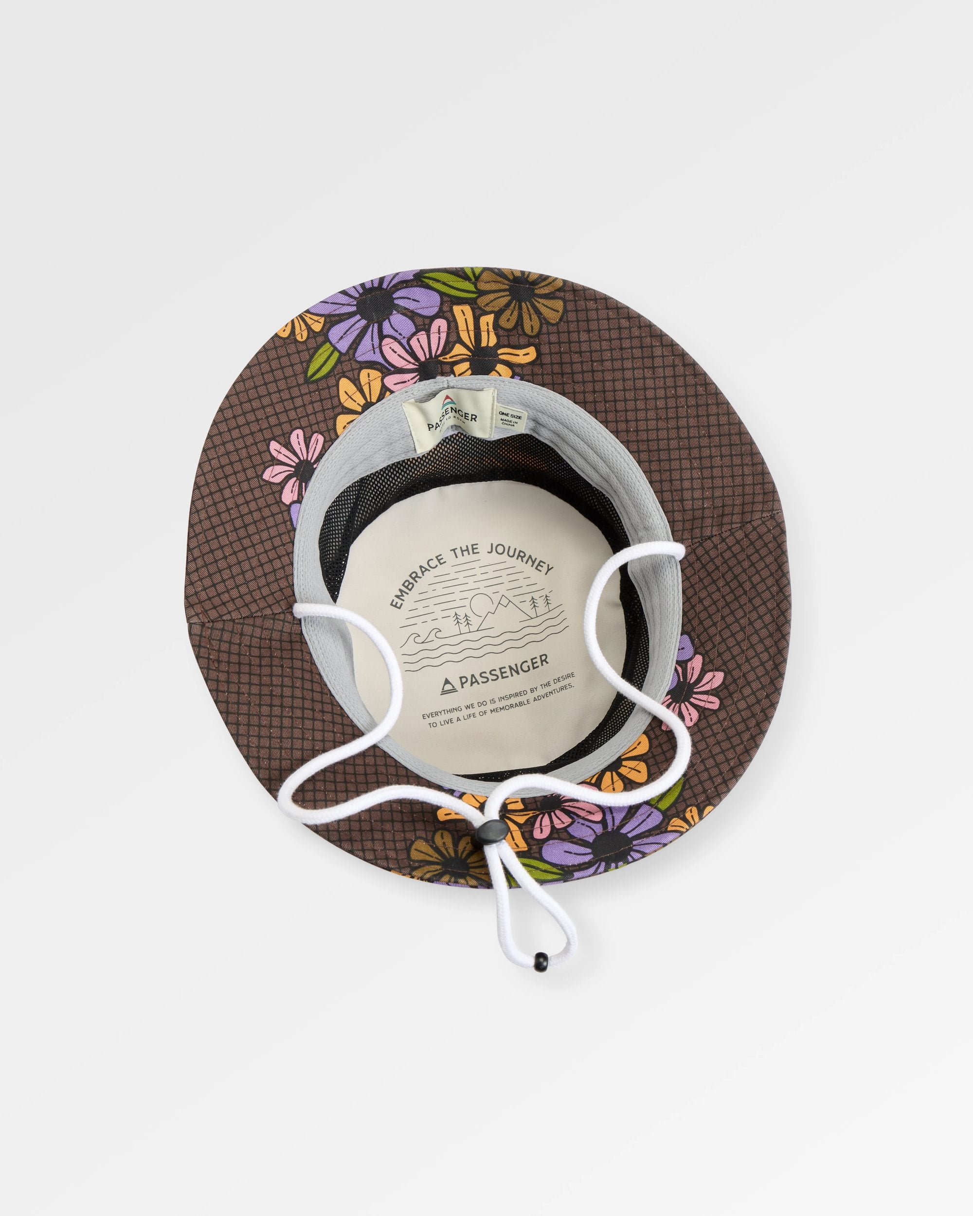 Shaded Organic Bucket Hat - Floral Grid Espresso - Flatlay