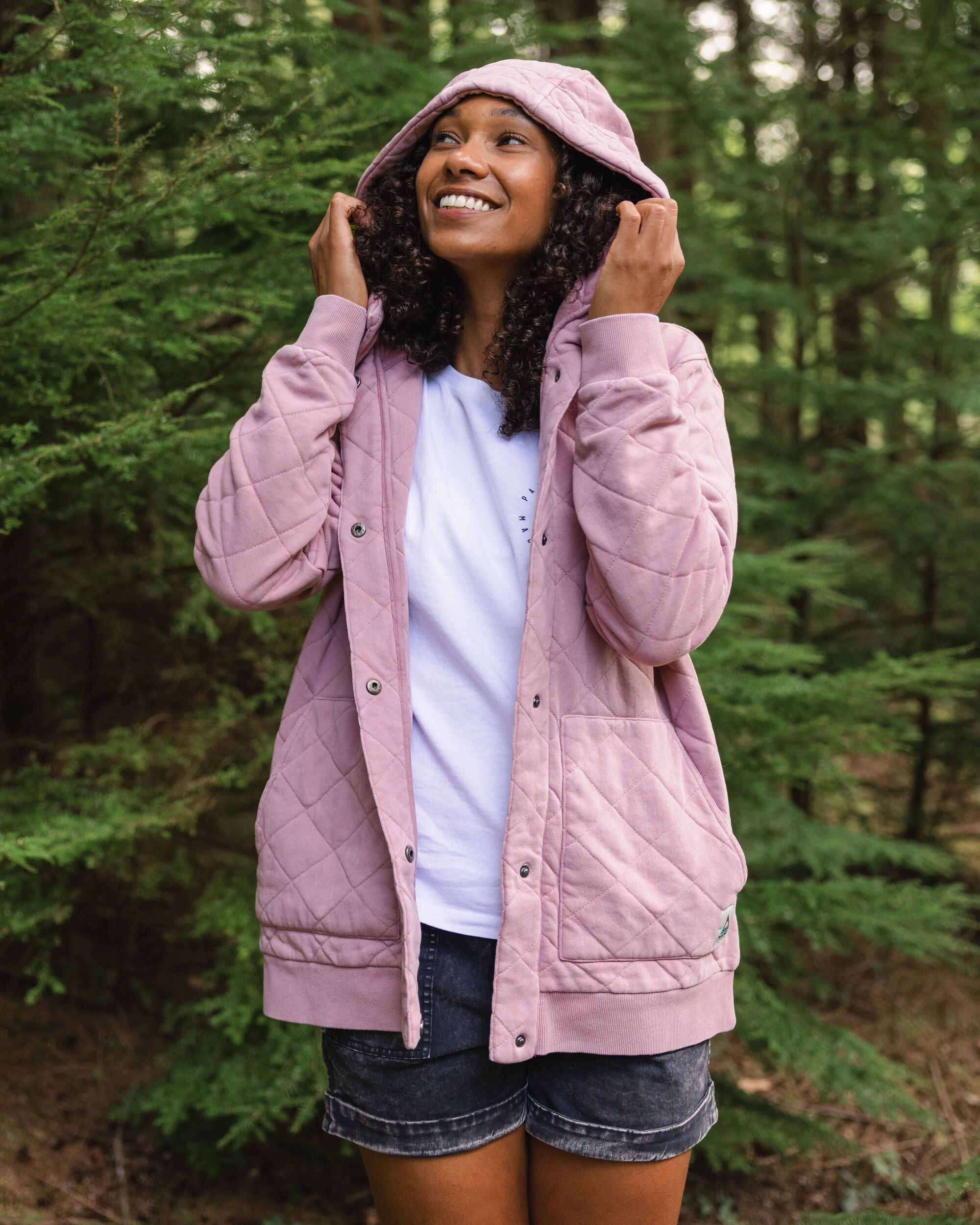 Clementine Recycled Quilted Popper Up Hoodie - Pink Haze - Lifestyle