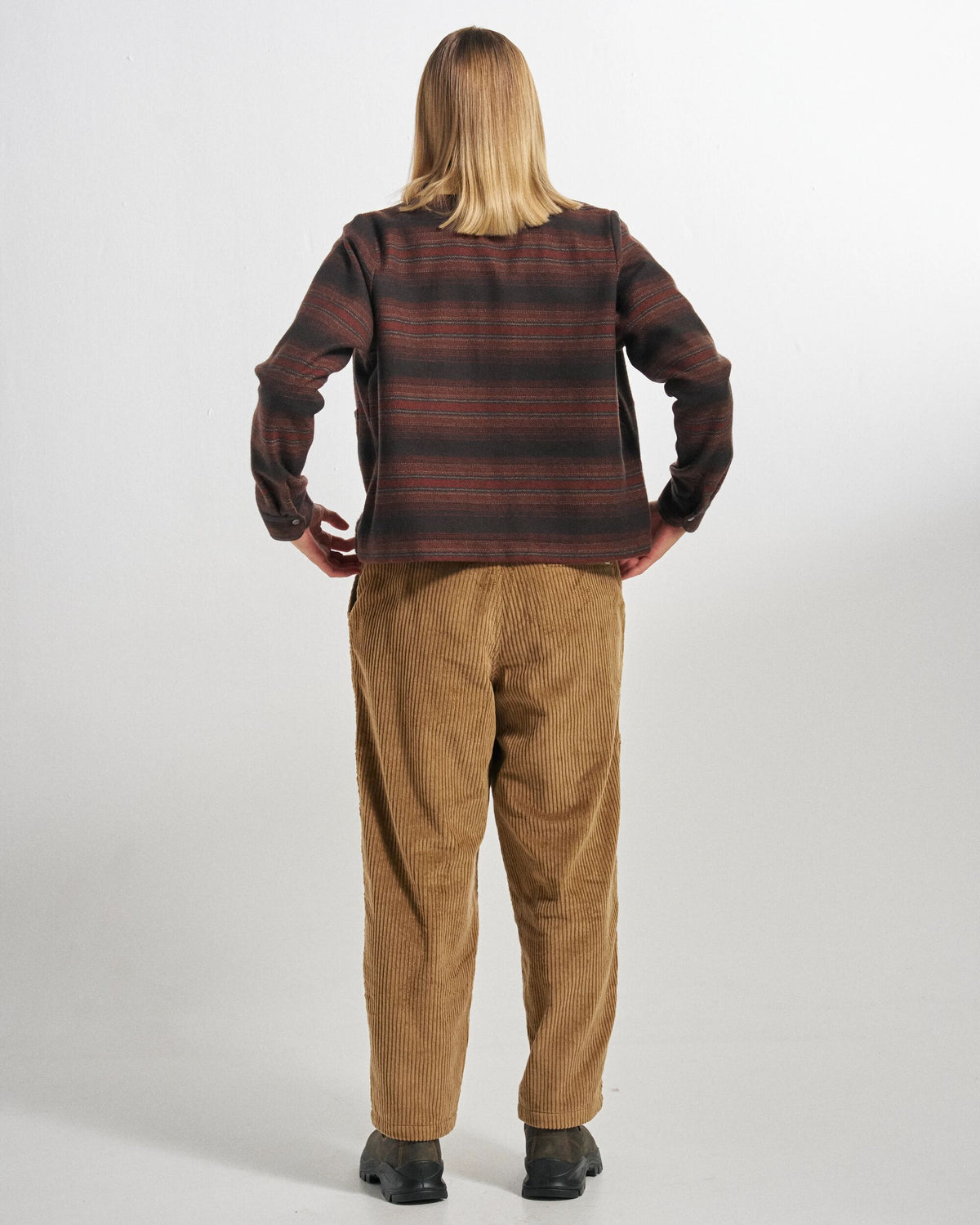 Bramble Overshirt - Dark Rust Stripe - Studio Model