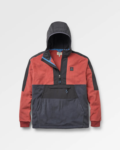 Woodland Hooded 1/2 Zip Recycled Polartec® Fleece - Redwood/Charcoal - Flatlay