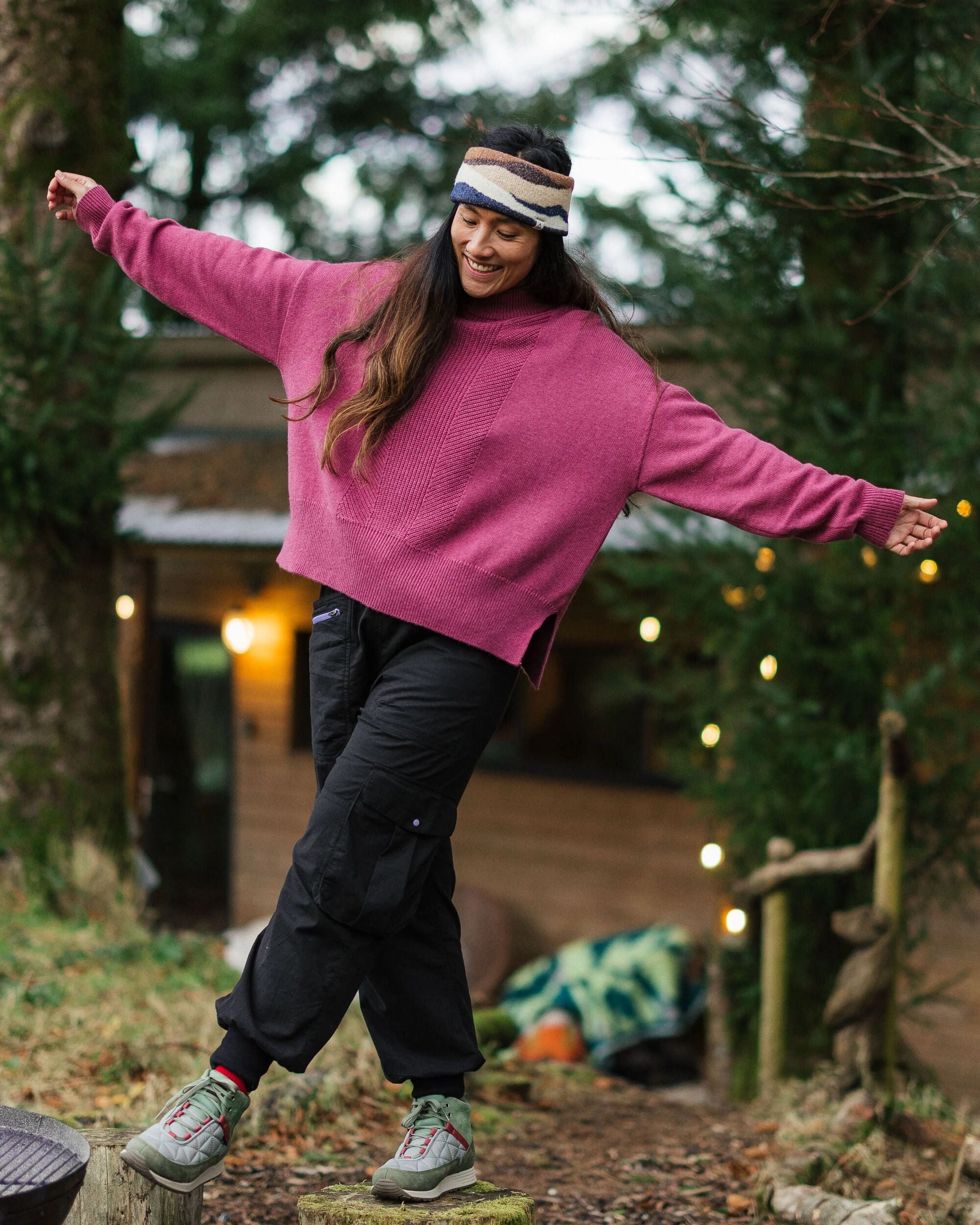 Hideout Oversized Recycled Knitted Jumper - Rhubarb - Lifestyle