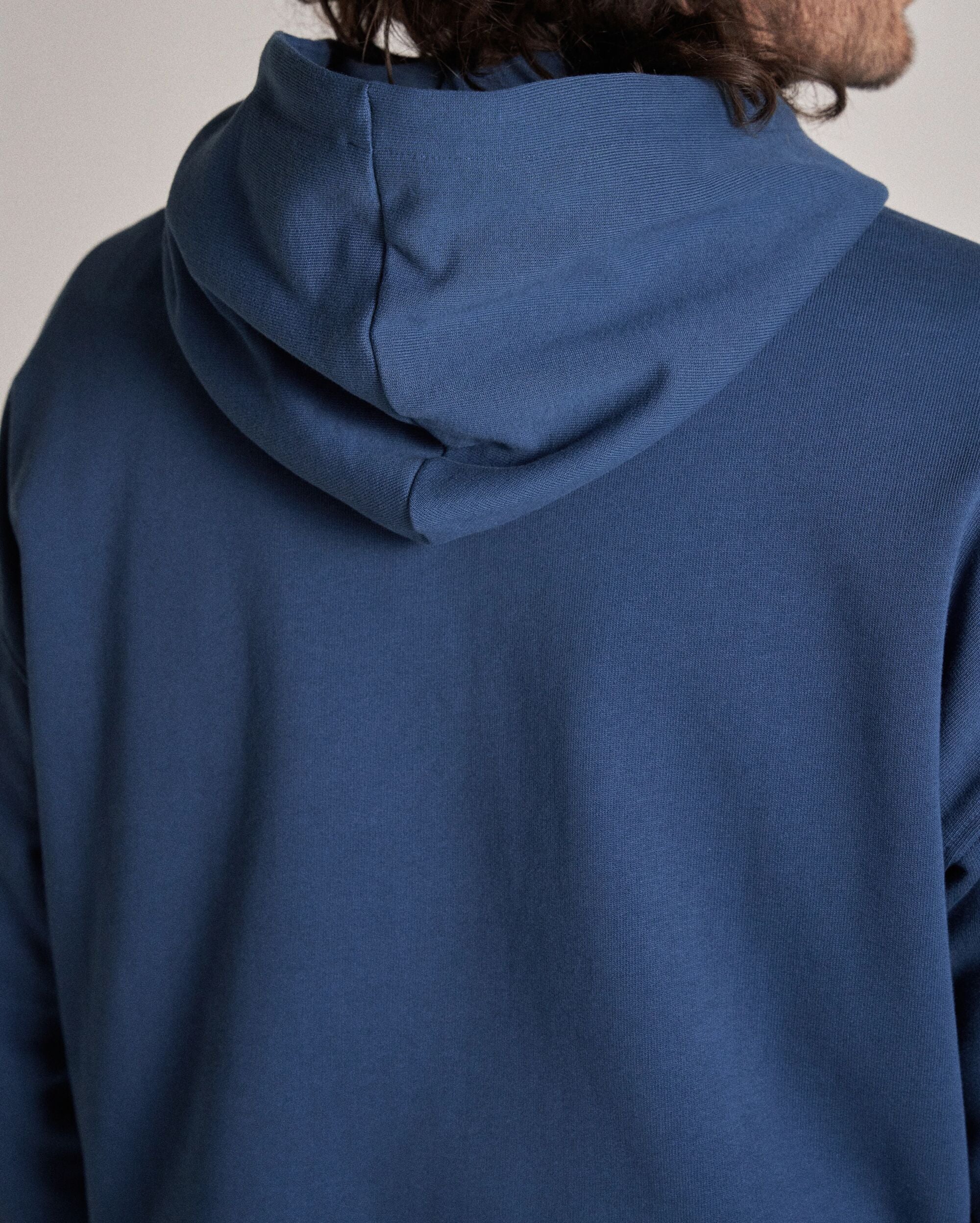 Roamer Patch Relaxed Fit Hoodie - Dark Denim - Studio Model