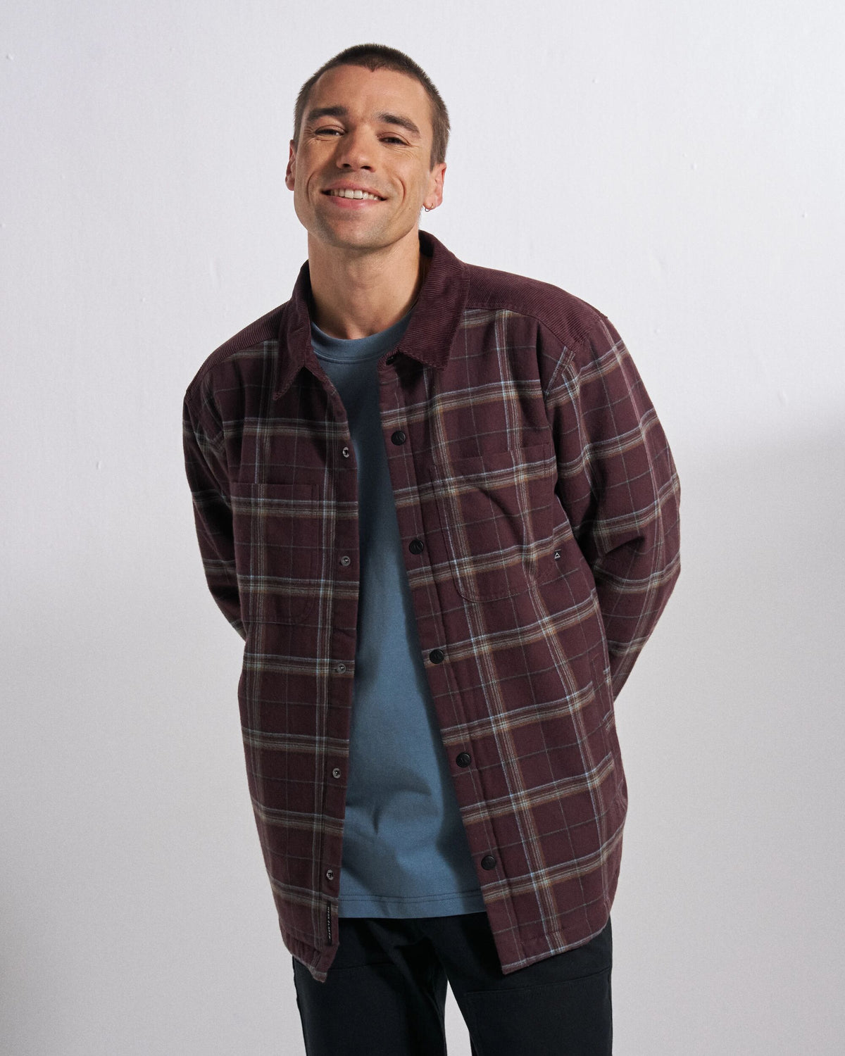 Kodiak Sherpa Lined Overshirt - Brambleberry Check - Studio Model