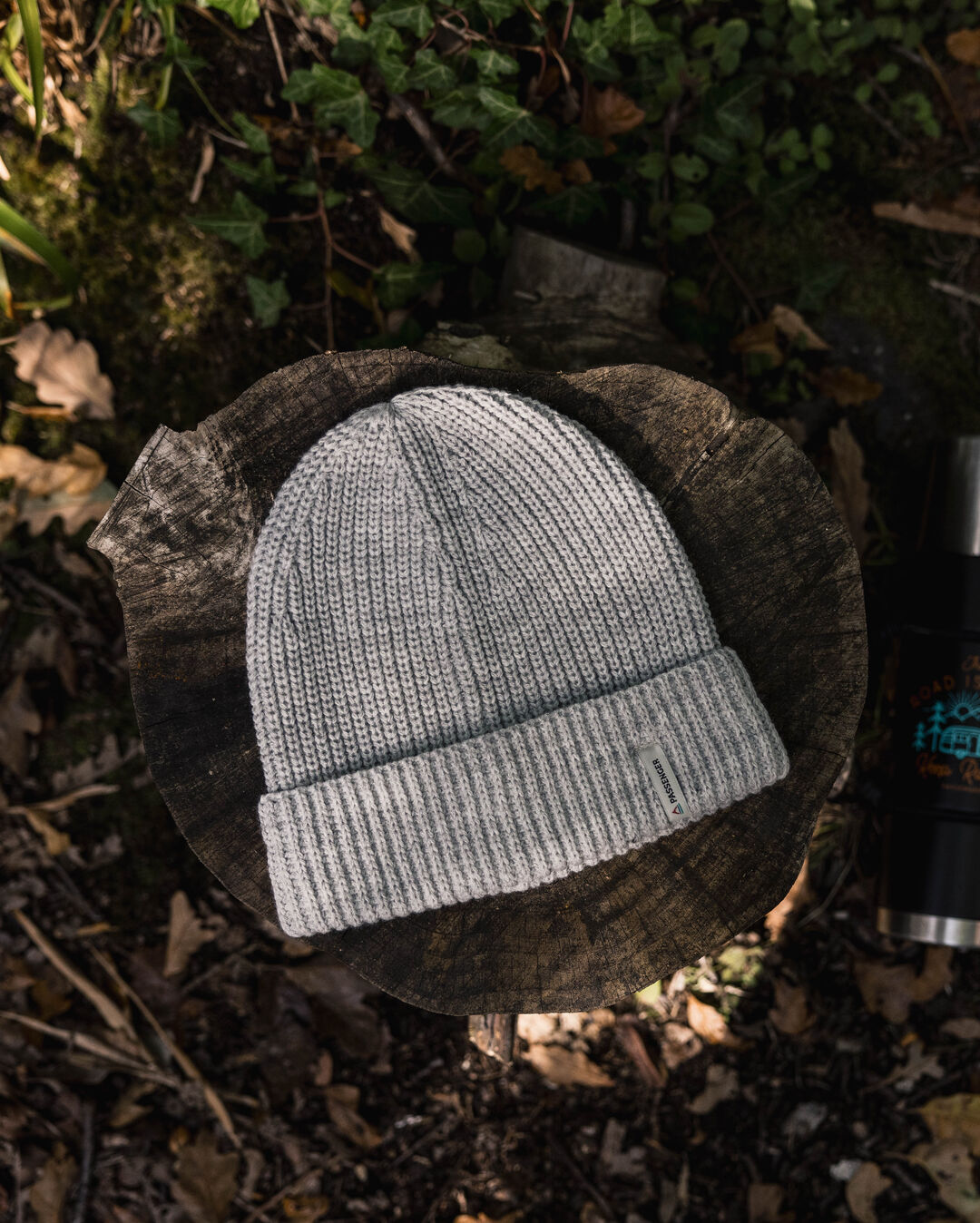 Compass Recycled Beanie - Light Grey Marl - Lifestyle