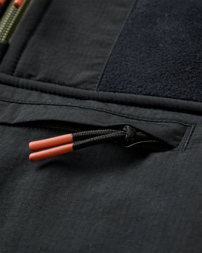 Woodland Hooded Recycled Polartec® Fleece - Black/Khaki - Flatlay