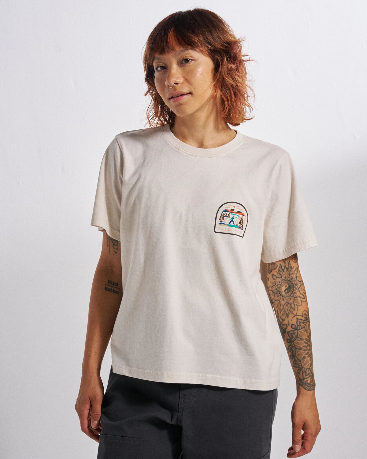 Lost Patch Women's Organic Cotton T-Shirt - White Sand - Studio Model