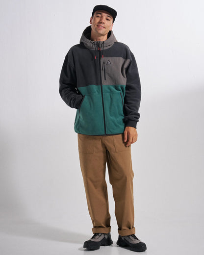 Woodland Full Zip Hooded Polar Fleece - Faded Black/Deep Ocean - Studio Model