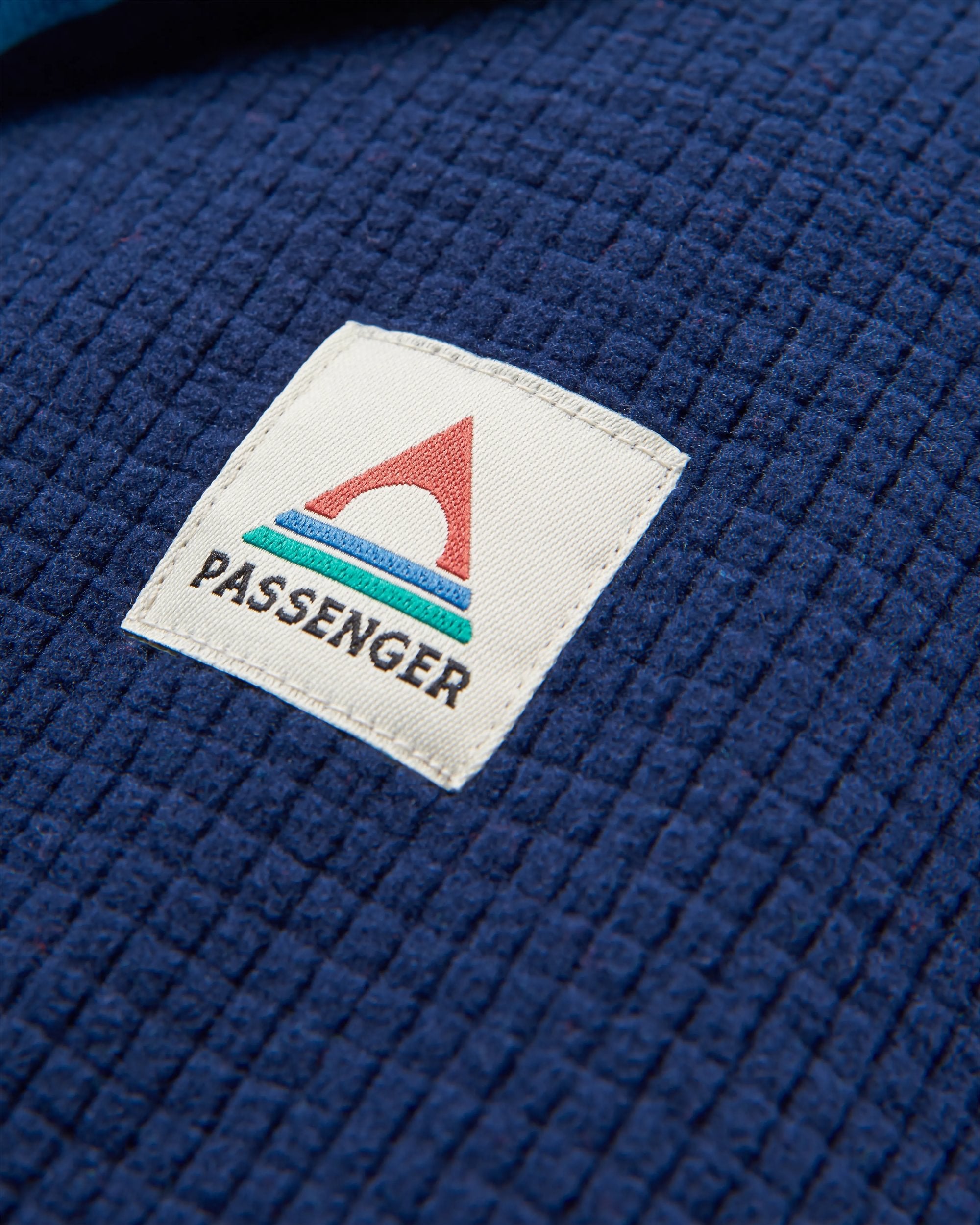 Off Trail Recycled Grid Polar Fleece - Rich Navy/Green Lake - Flatlay