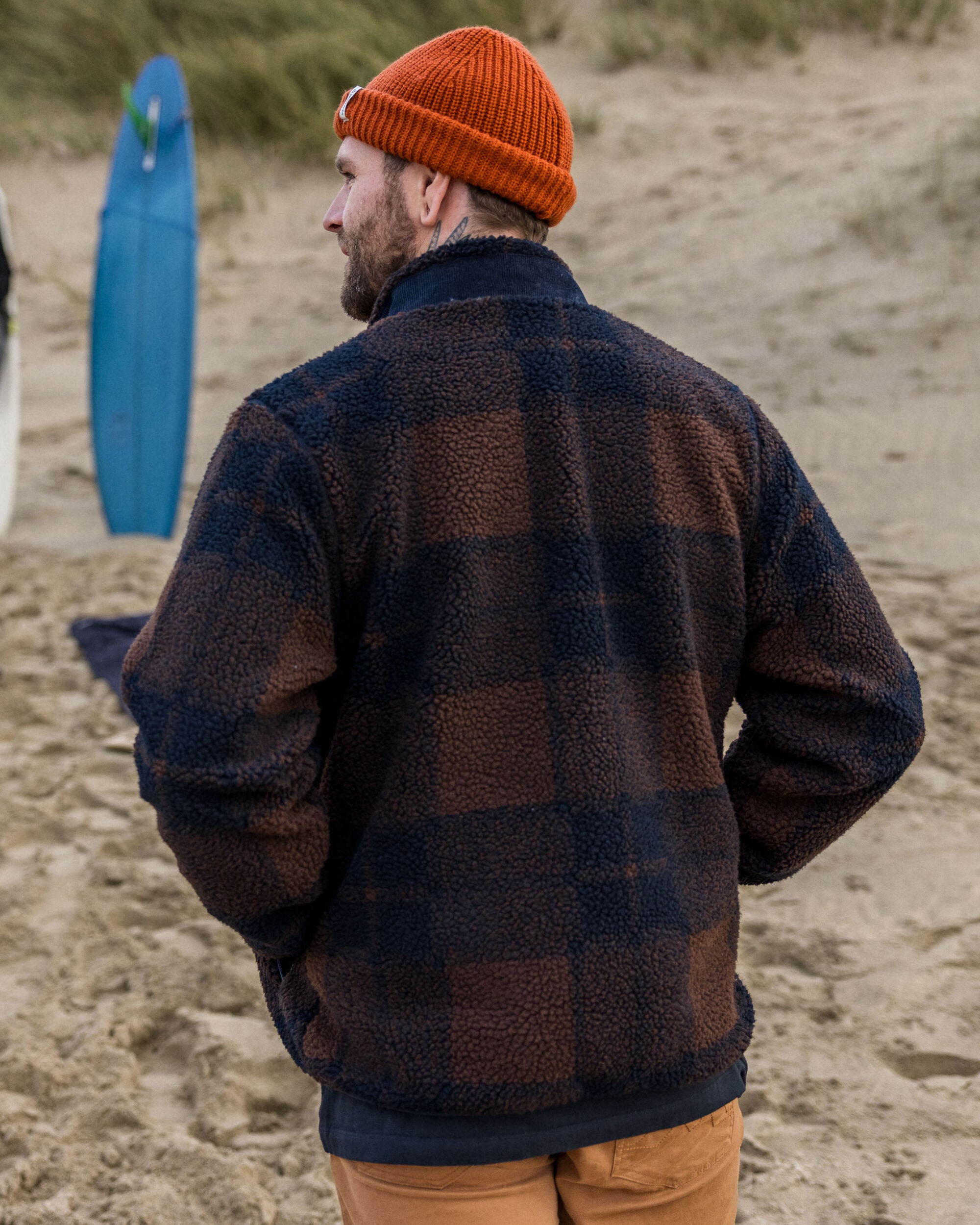 Trekker Recycled Deep-Pile Sherpa Fleece - Chestnut/Deep Navy Check - Lifestyle