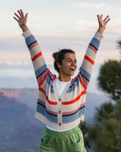 Reflection Open Knit Stripey Cardigan - Multi Vintage White Stripe - Lifestyle