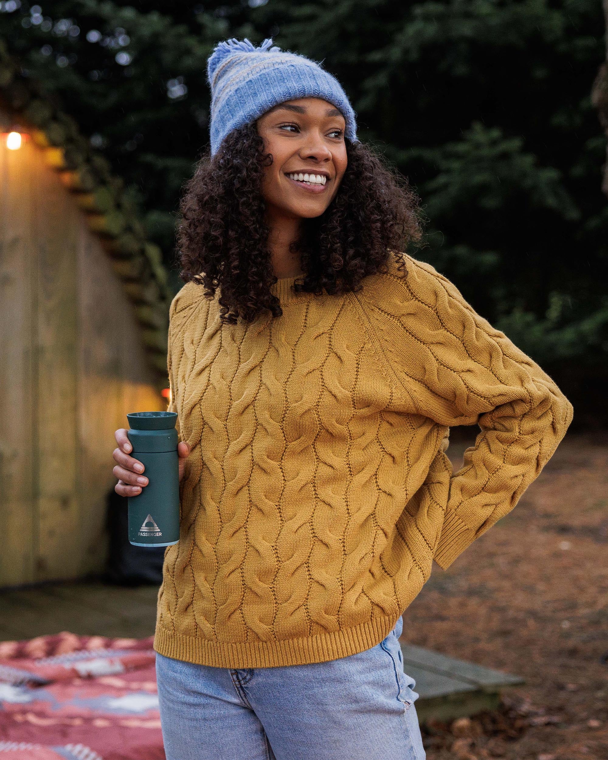 Comfort Organic Knitted Jumper - Mustard Gold - Lifestyle