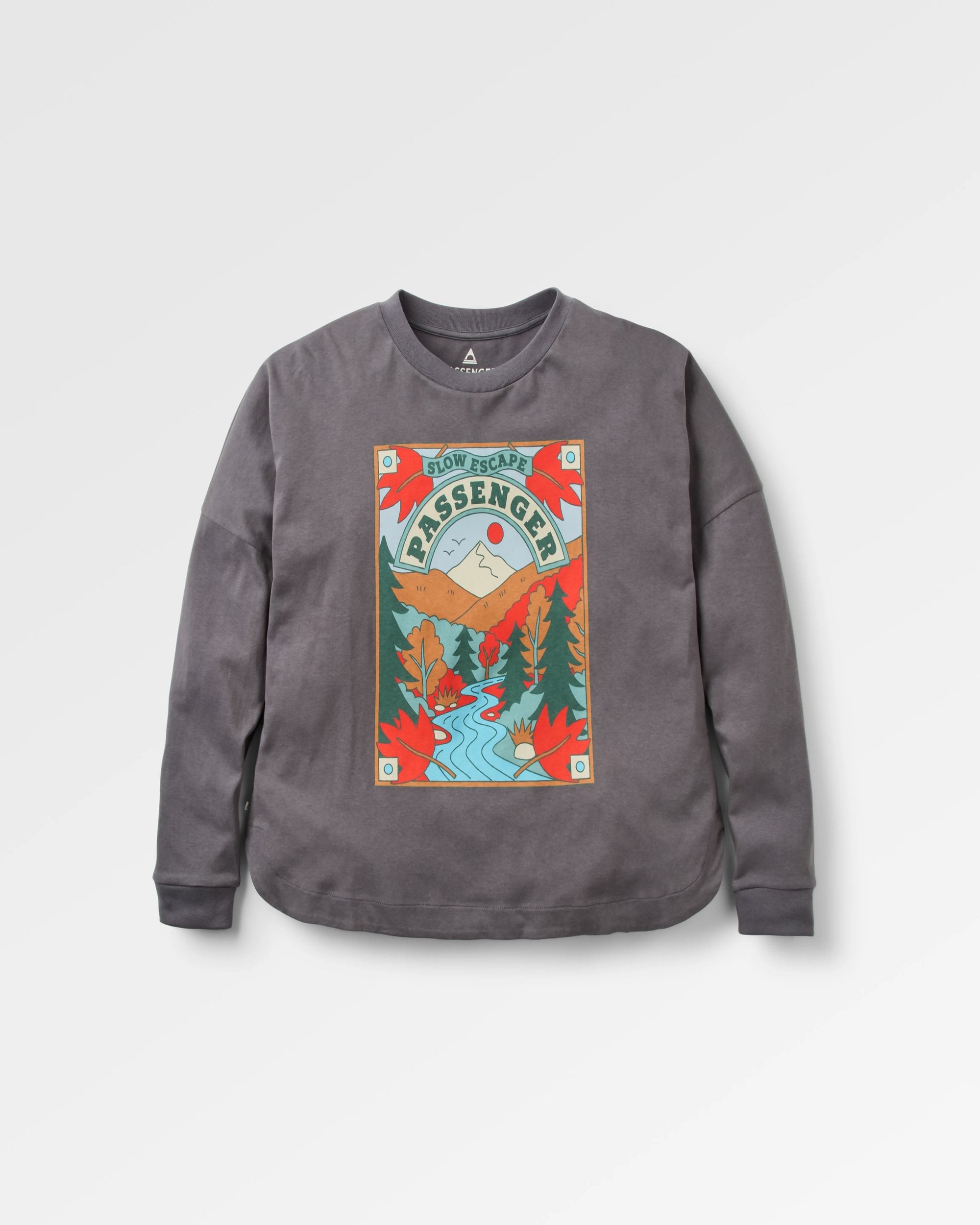 Rambling Recycled Cotton LS T-Shirt - Charcoal - Flatlay