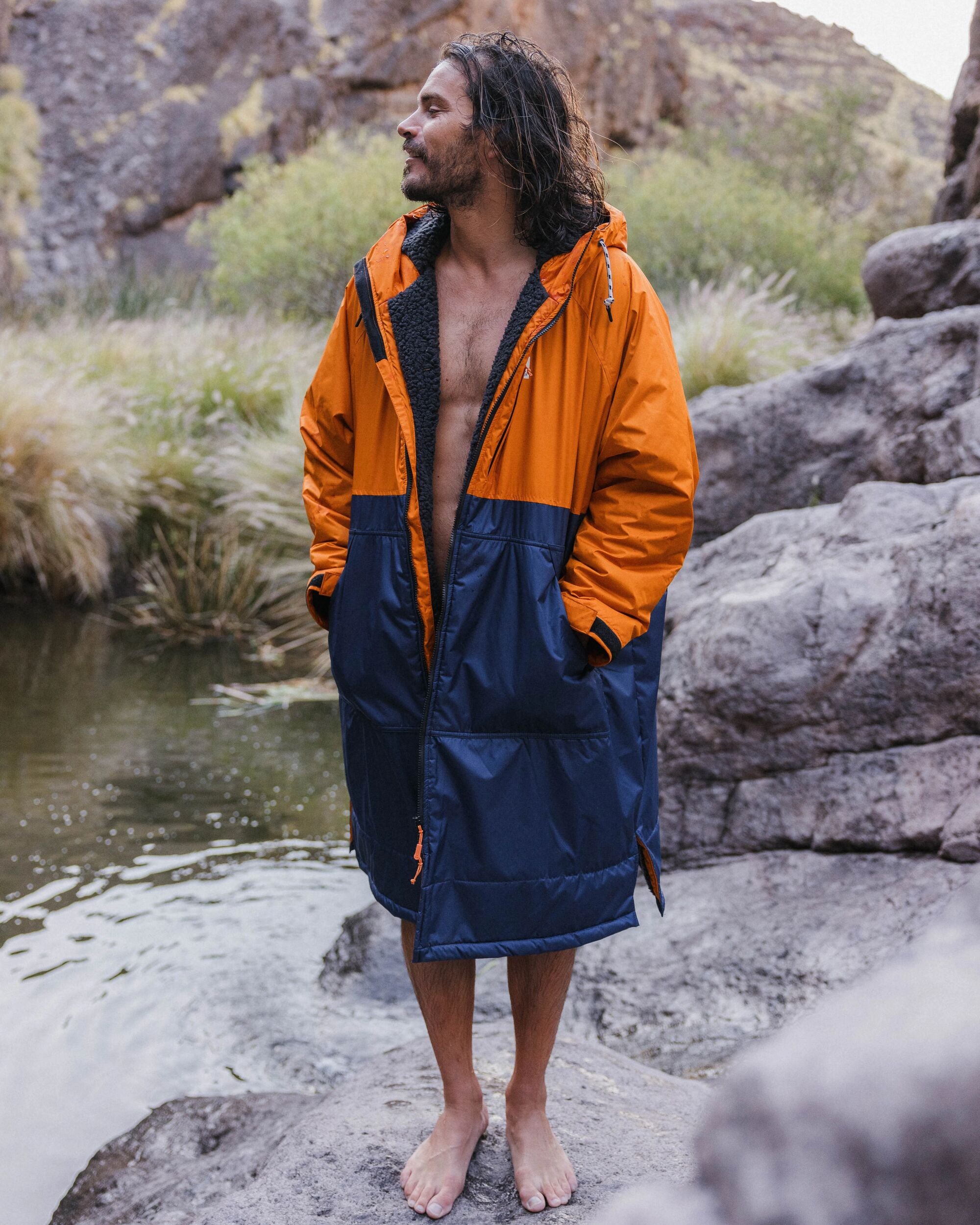 Waves Recycled Sherpa Lined Changing Robe - Sunrise Orange/Rich Navy - Lifestyle - Male