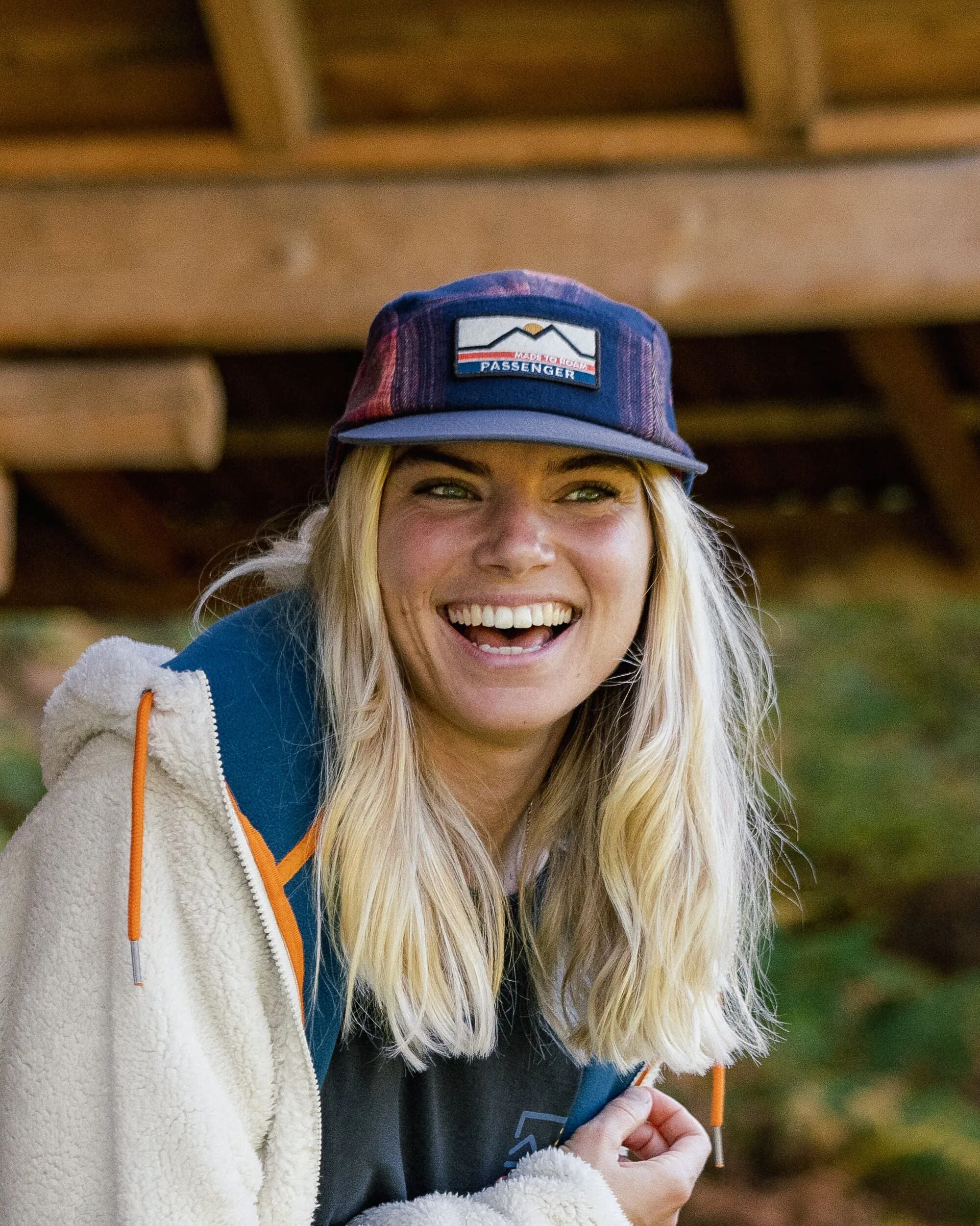 Fixie Recycled Flannel 5 Panel Cap - Rich Navy/ Red Ochre Check - Lifestyle - Female