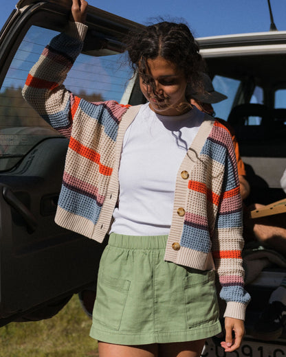 Reflection Open Knit Stripey Cardigan - Multi Vintage White Stripe - Lifestyle