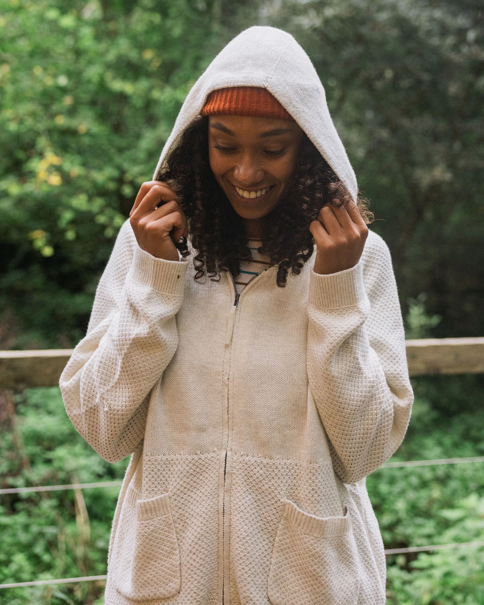 Cove Full Zip Organic Cotton Knitted Hoodie - Off White - Lifestyle