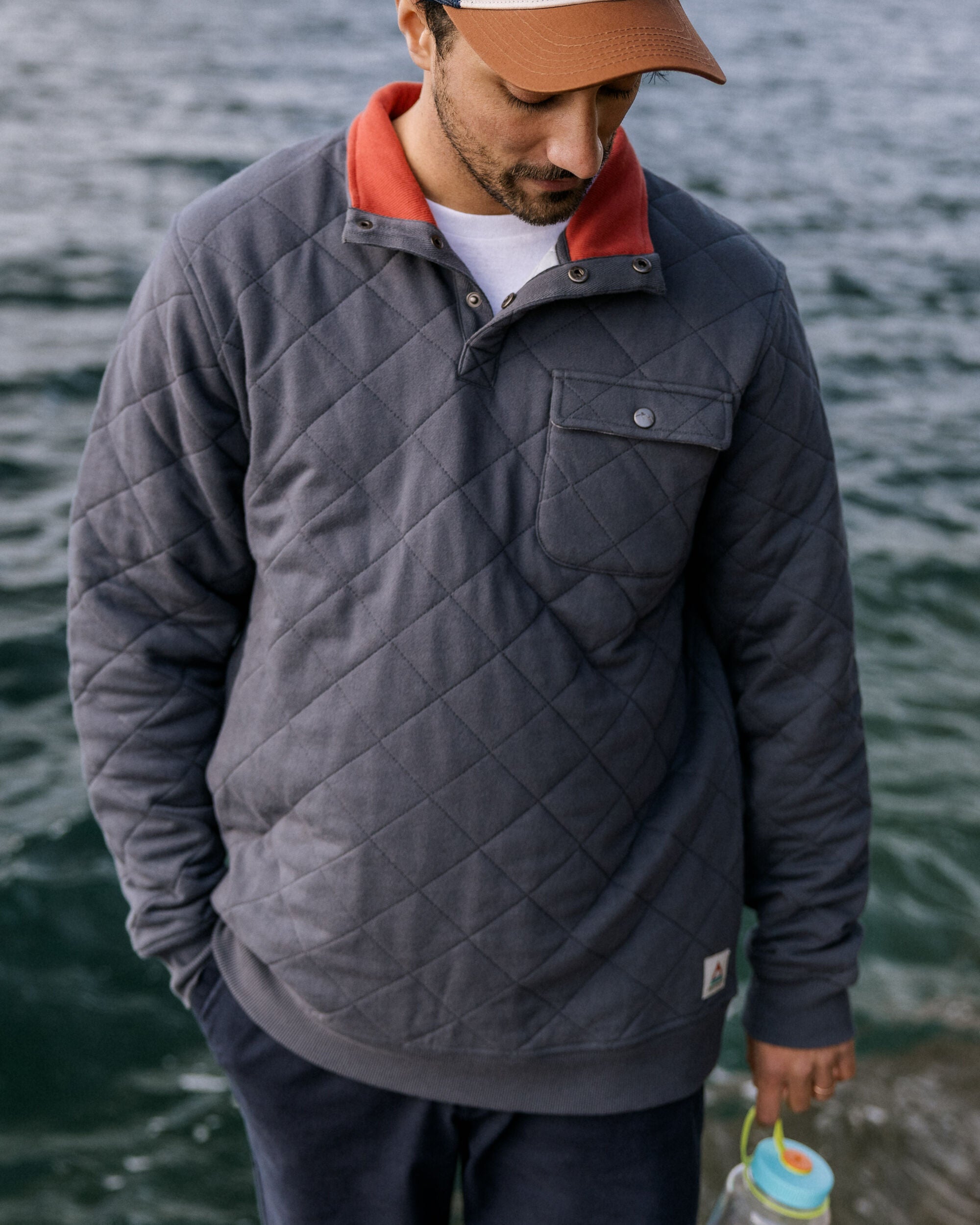 Bark Recycled Quilted Popper Up Sweatshirt - Charcoal - Lifestyle