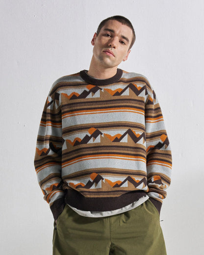 Panorama Lightweight Knitted Jumper - Views Caramel Stripe - Studio Model