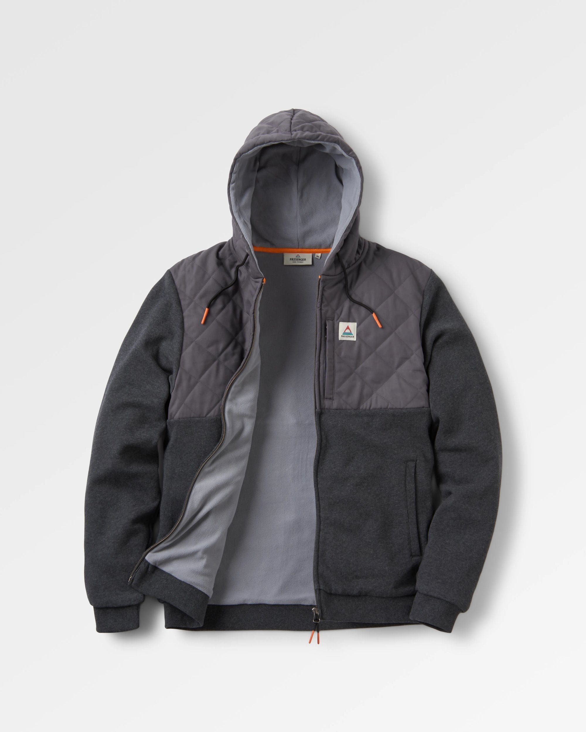 Tidal Full Zip Organic Cotton Hoodie - Charcoal Marl - Flatlay