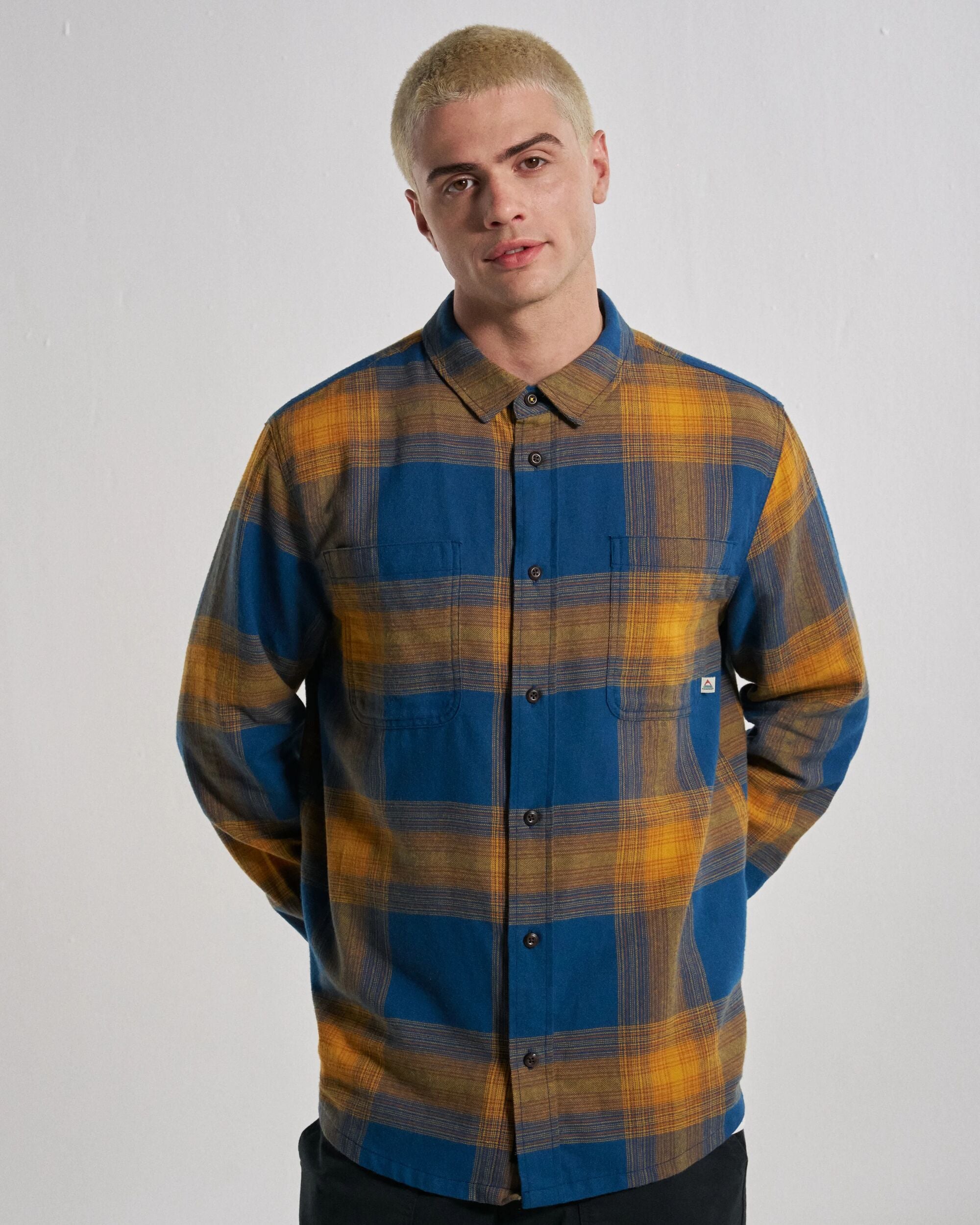 Backcountry Check Light Shirt - Rich Navy/Spruce Yellow Check - Studio Model