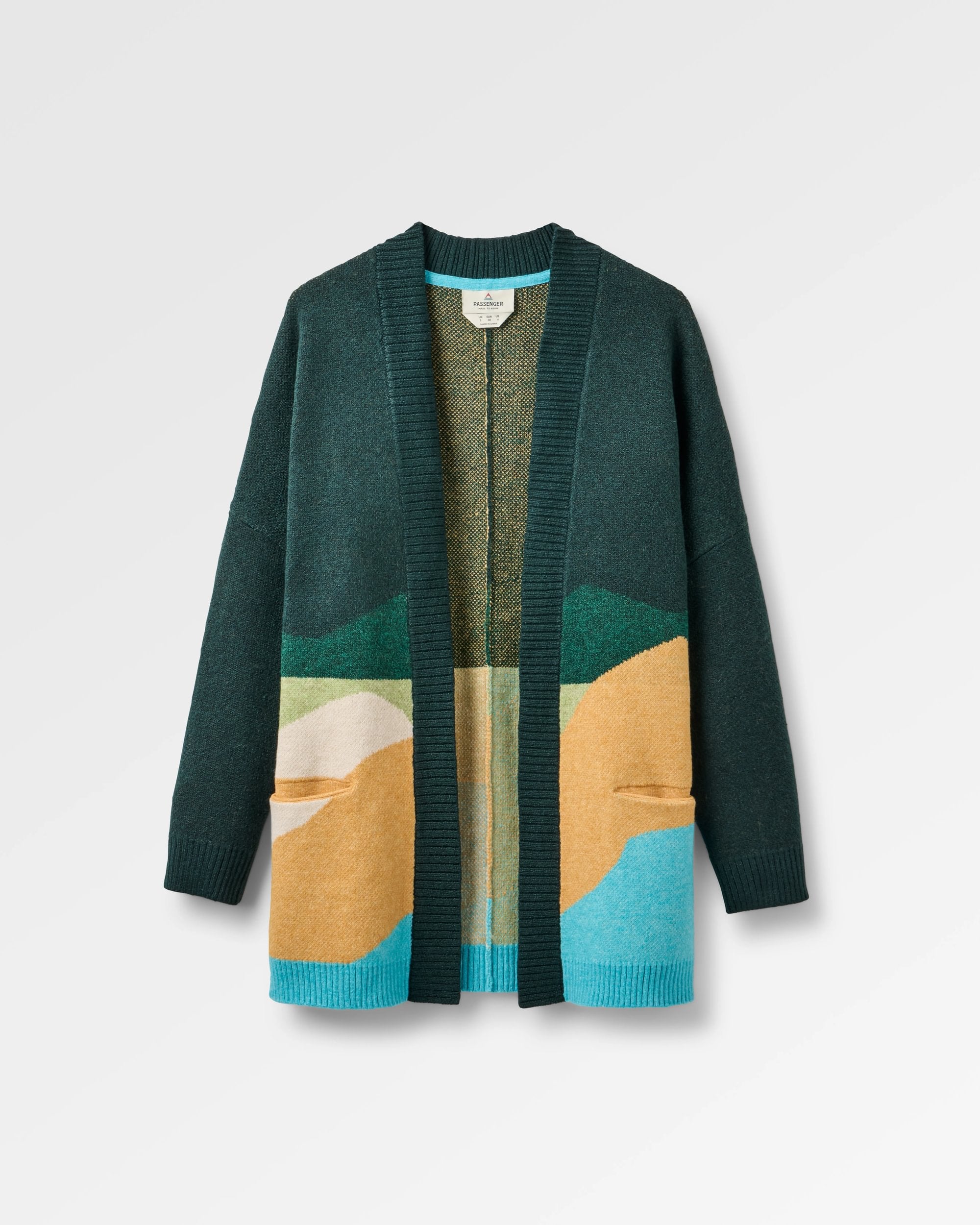 Scenic Recycled Long Knitted Cardigan - Scenic Dark Fern - Flatlay