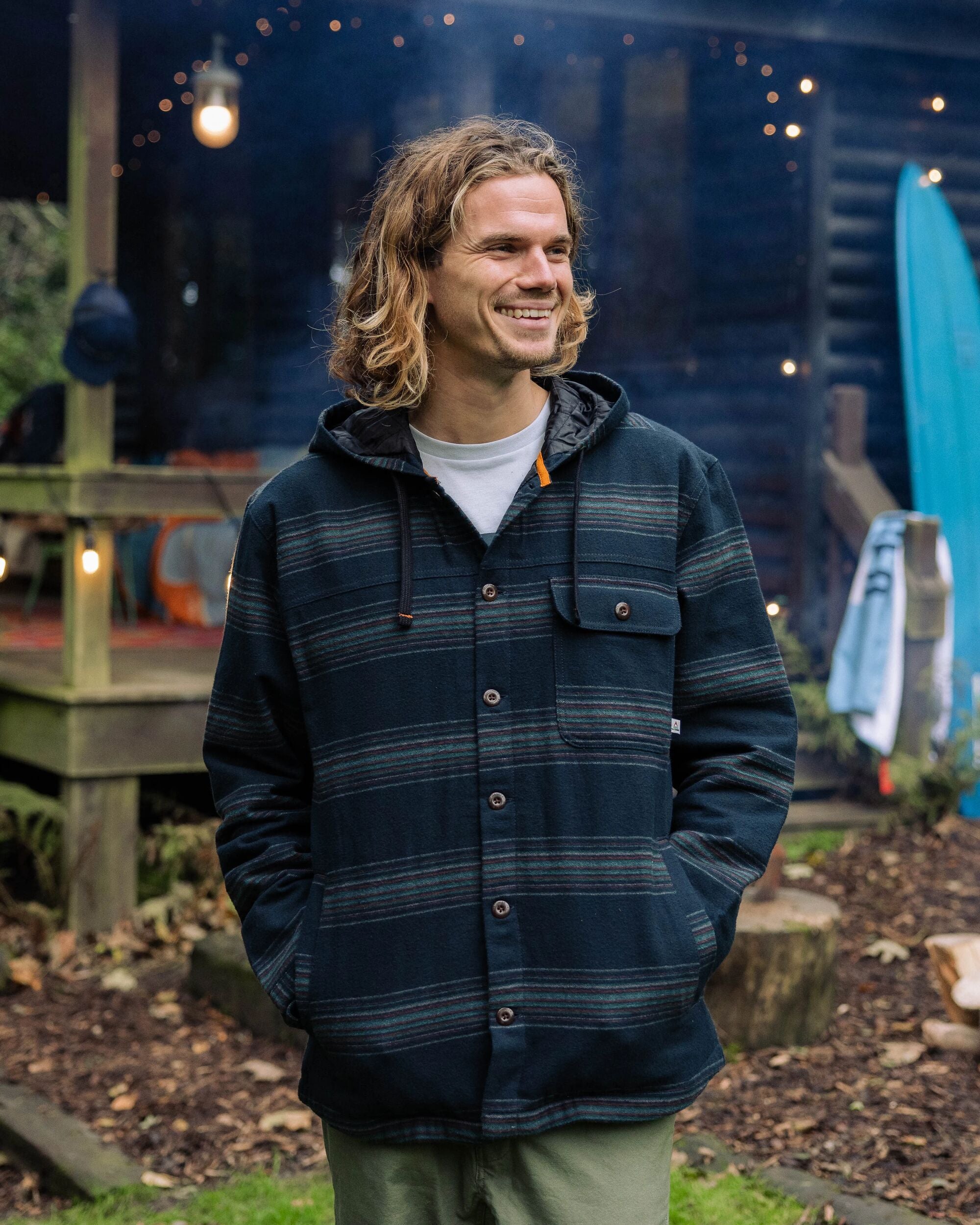 Sherwood Check Hooded Overshirt - Black Stripe - Lifestyle