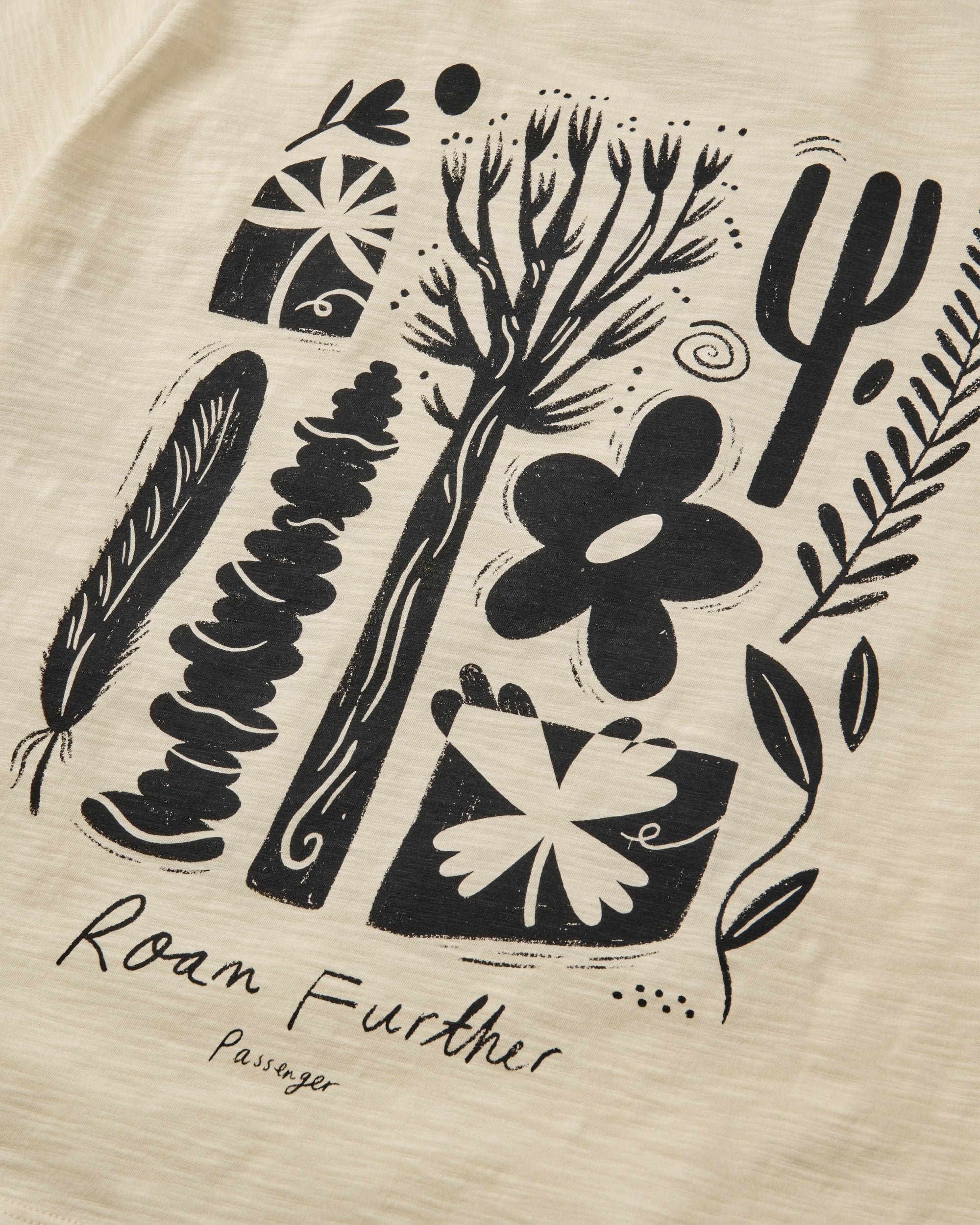 Womens Roam Further T-shirt - Birch - Flatlay