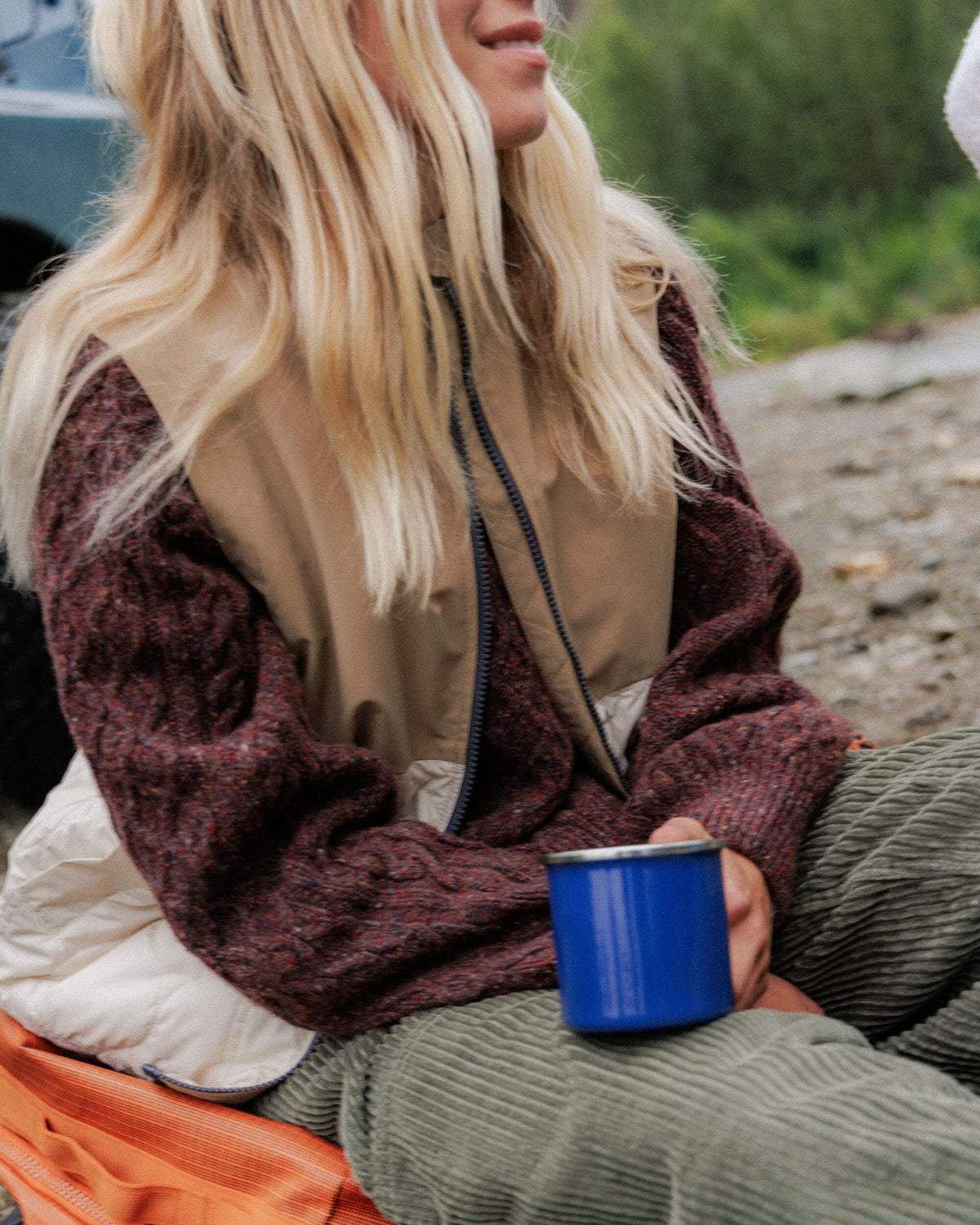 Flora Sherpa Lined Short Gilet - Biscuit/Oat - Lifestyle