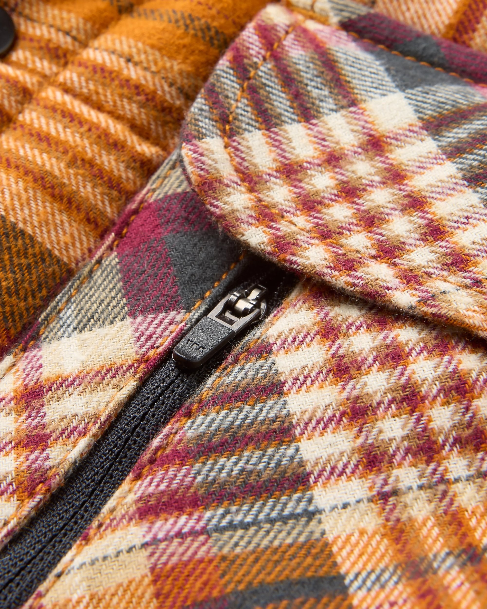 Taranaki Quilted Overshirt - Retro Orange Check - Flatlay
