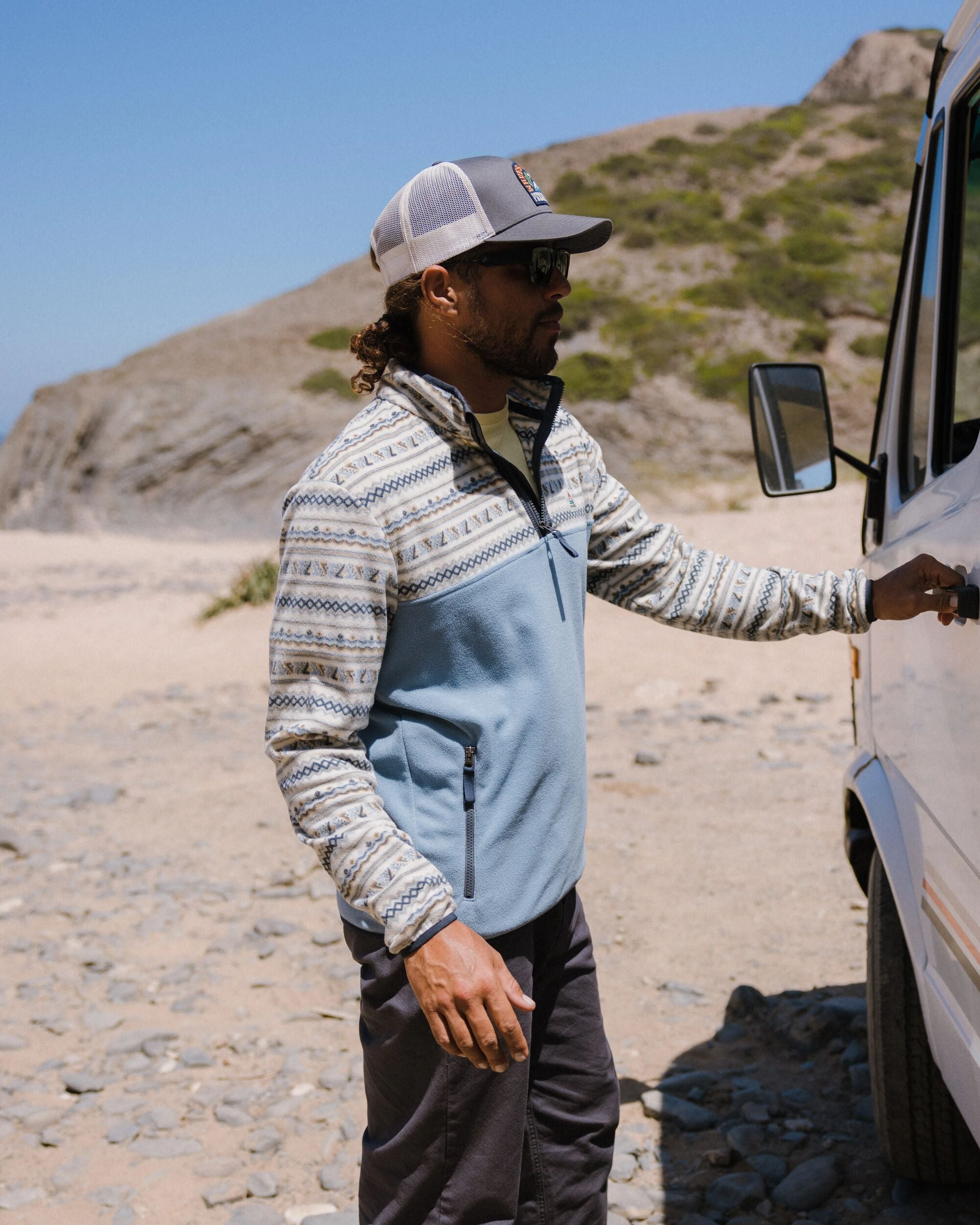 Veste polaire recyclée 1/4 zip Rayures géo bouleau – Passenger