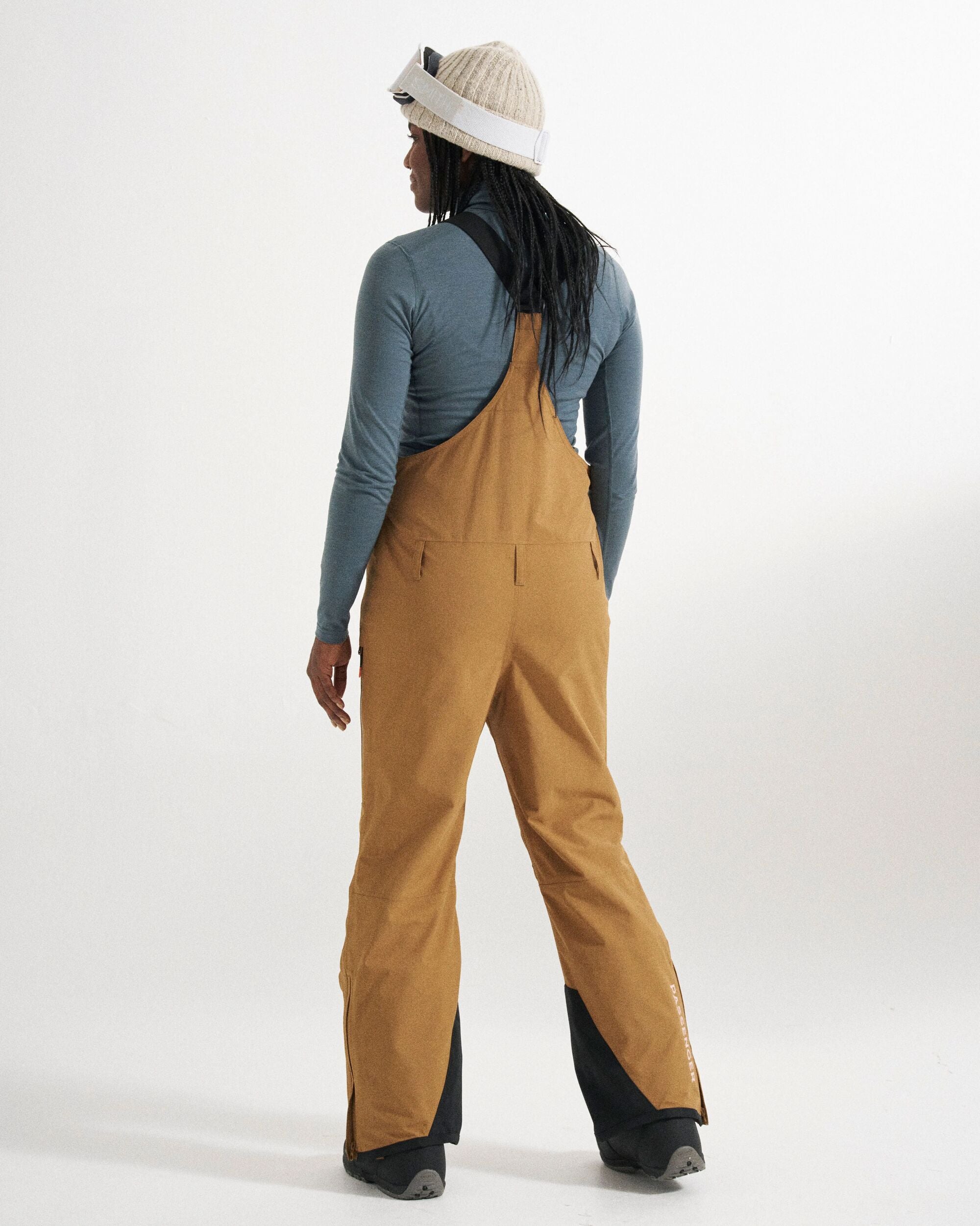 Snowscape Women's Recycled Bibpant - Toffee - Studio Model