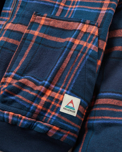 On The Go Insulated Bomber Jacket - Rich Navy/Ember Orange Check  - Flatlay