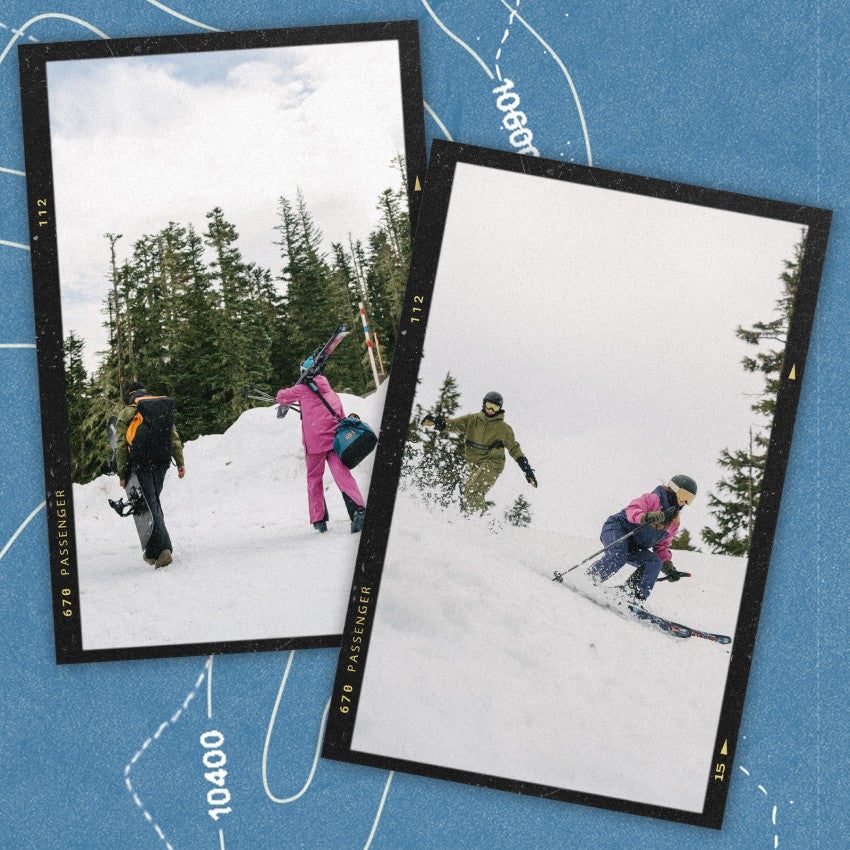 Two images of people in the snow