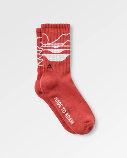 Two Step Crew Socks - Dark Rust - Flatlay